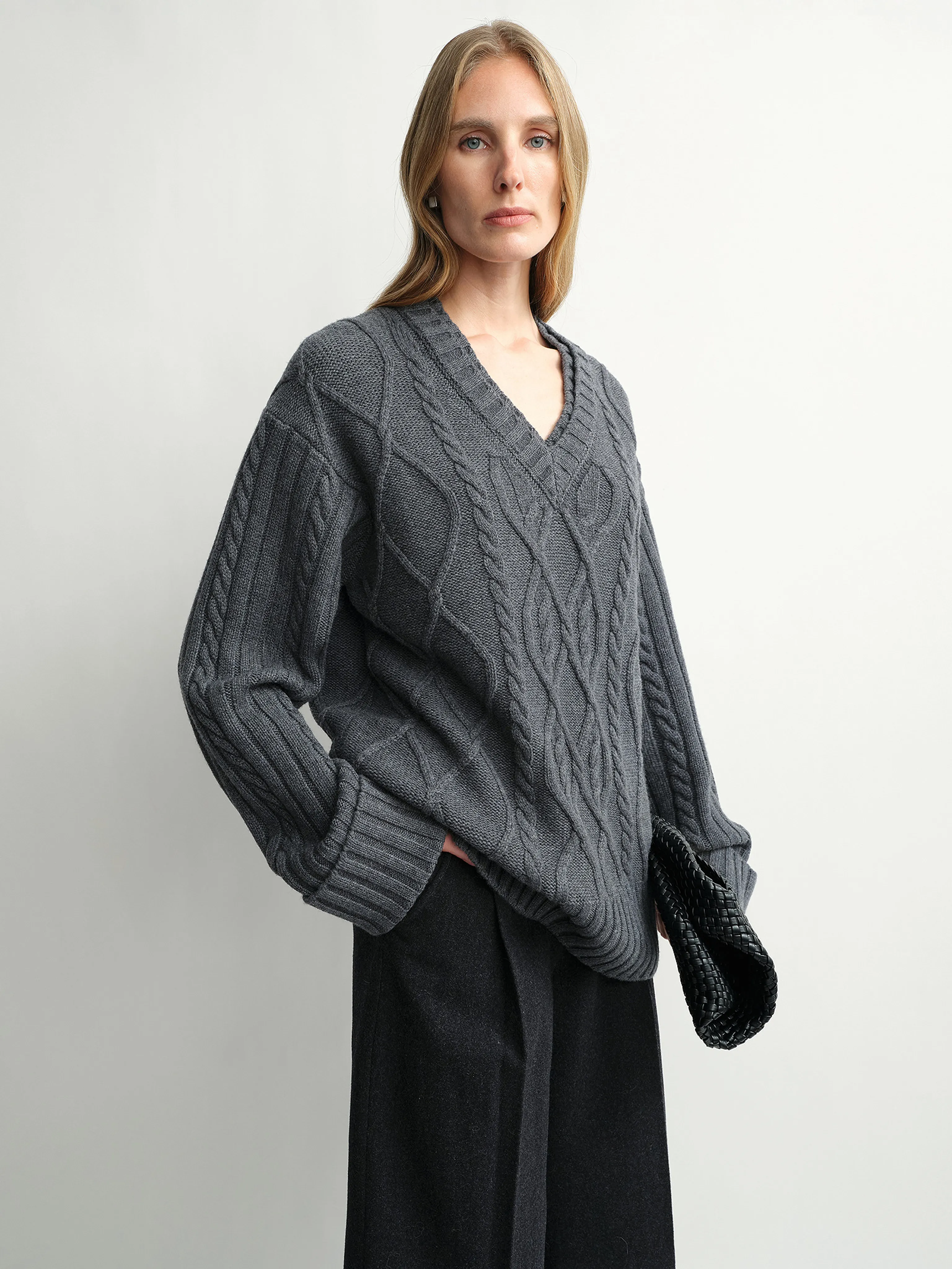 Merino Cable-Knit V-Neck Sweater - Image 3