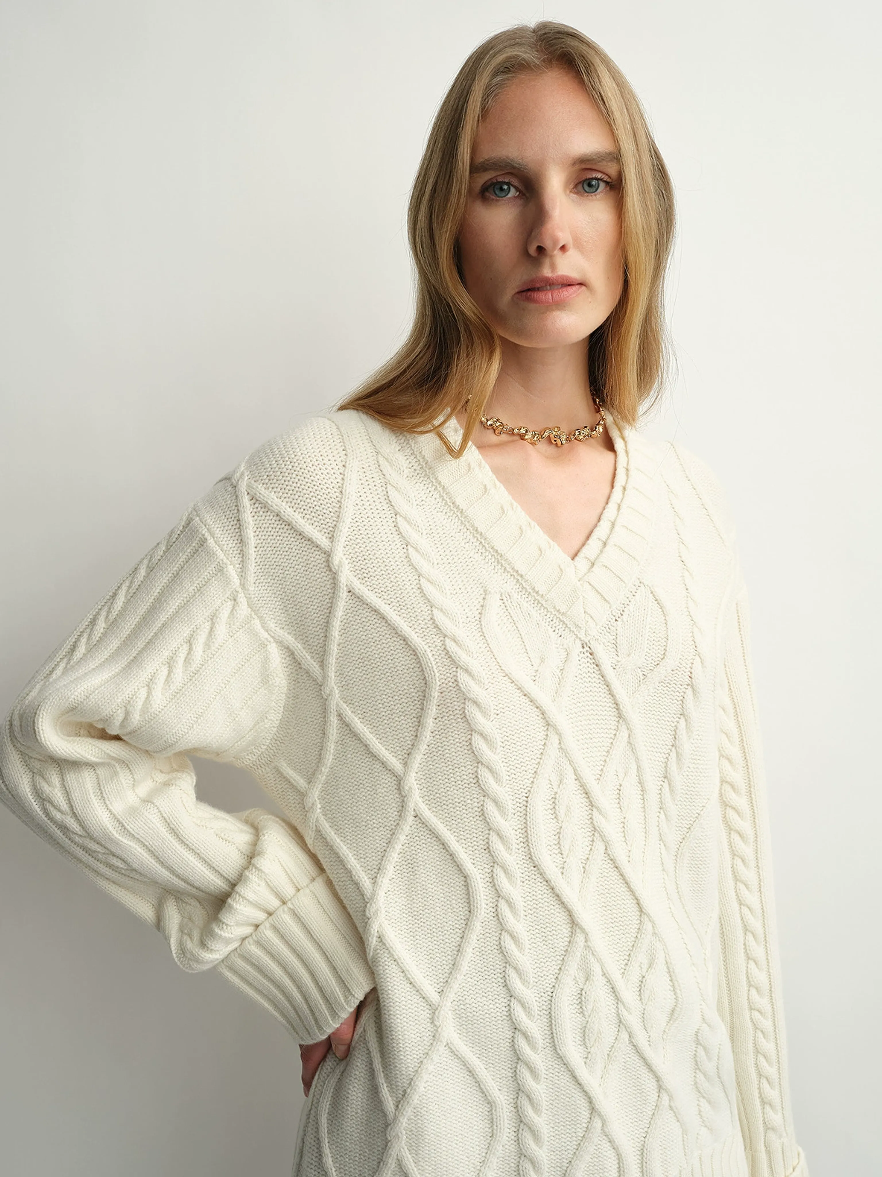 Merino Cable-Knit V-Neck Sweater - Image 6