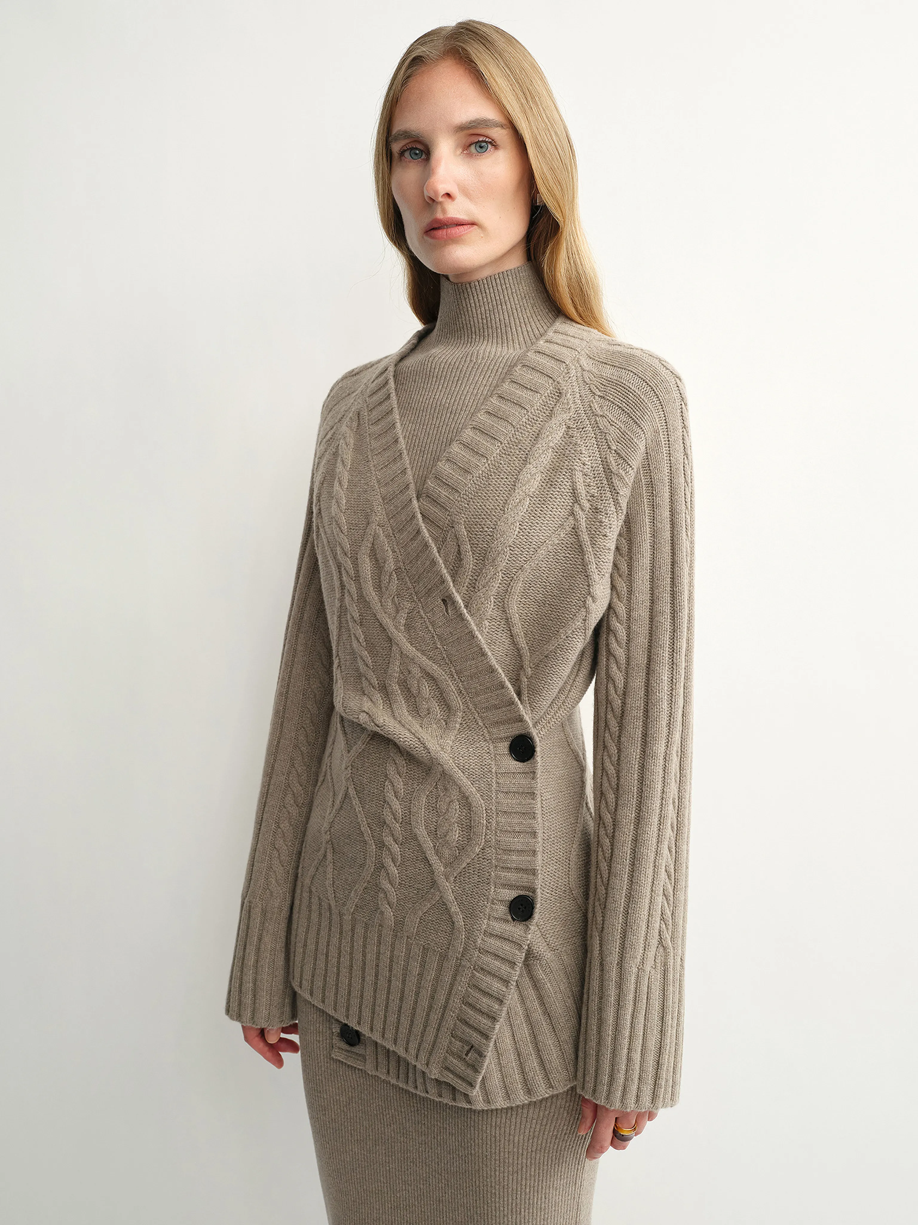 Merino Cable Two-Way V-Neck Cardigan - Image 2