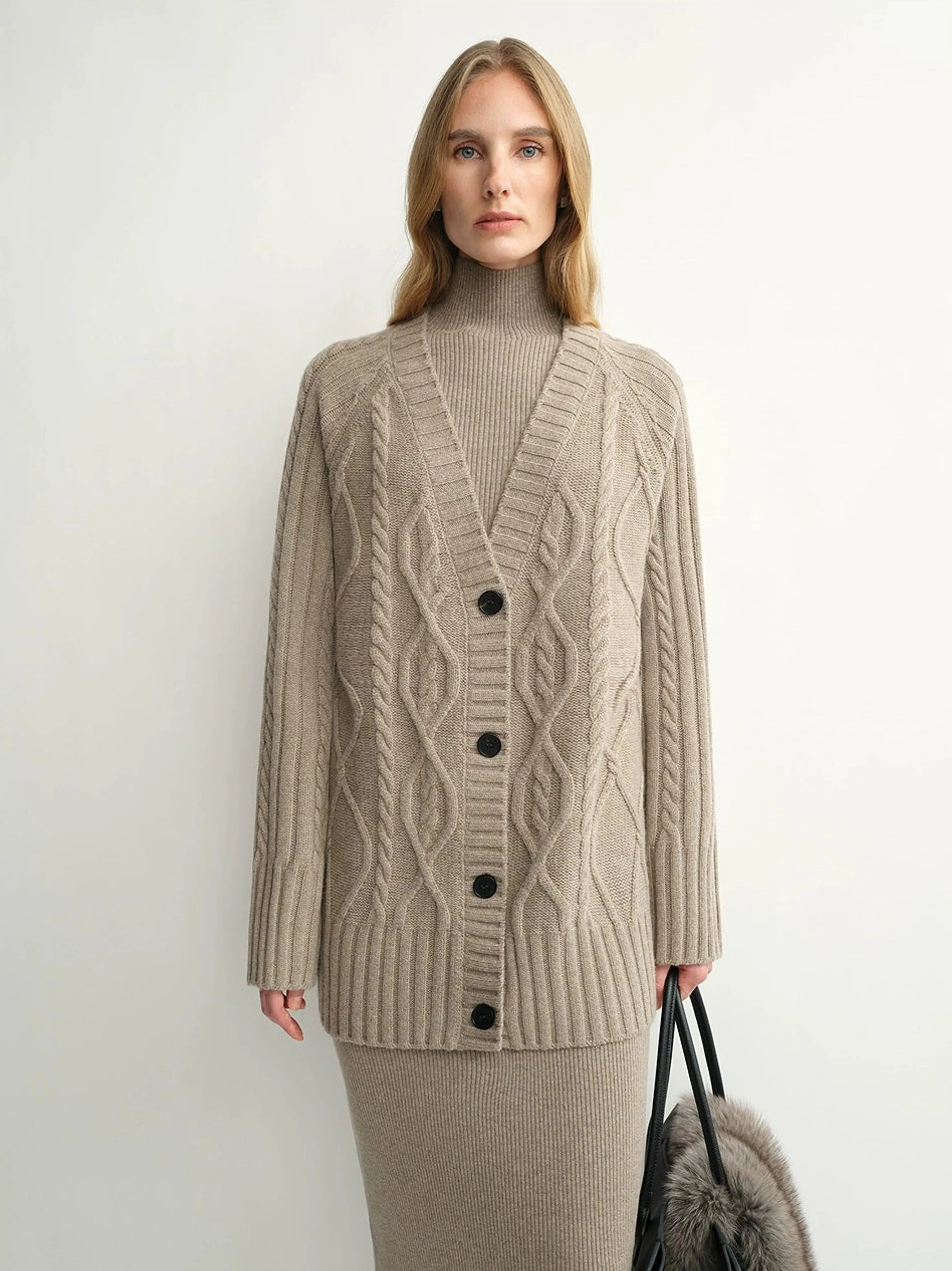 Merino Cable Two-Way V-Neck Cardigan - Image 5