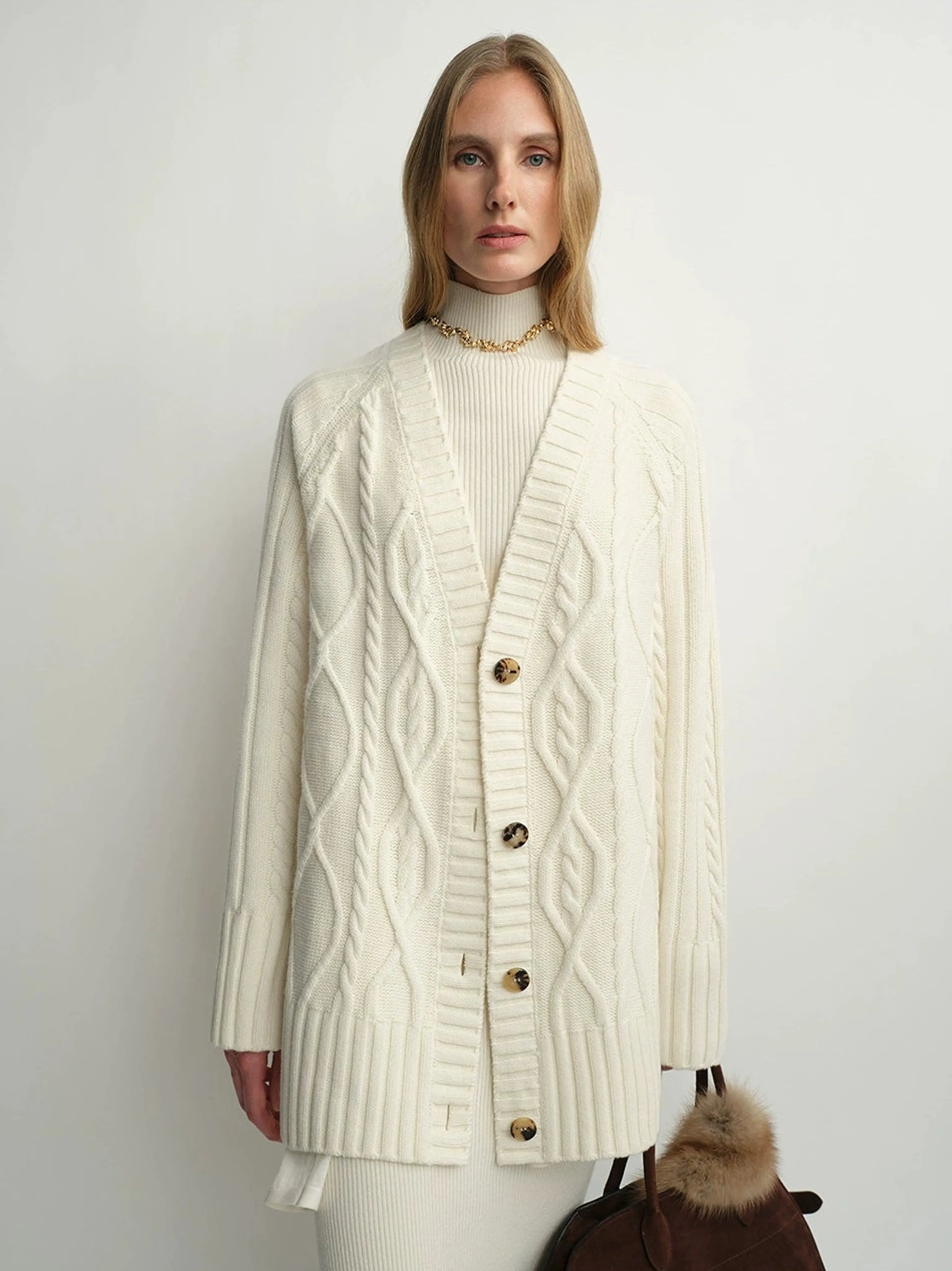 Merino Cable Two-Way V-Neck Cardigan - Image 6