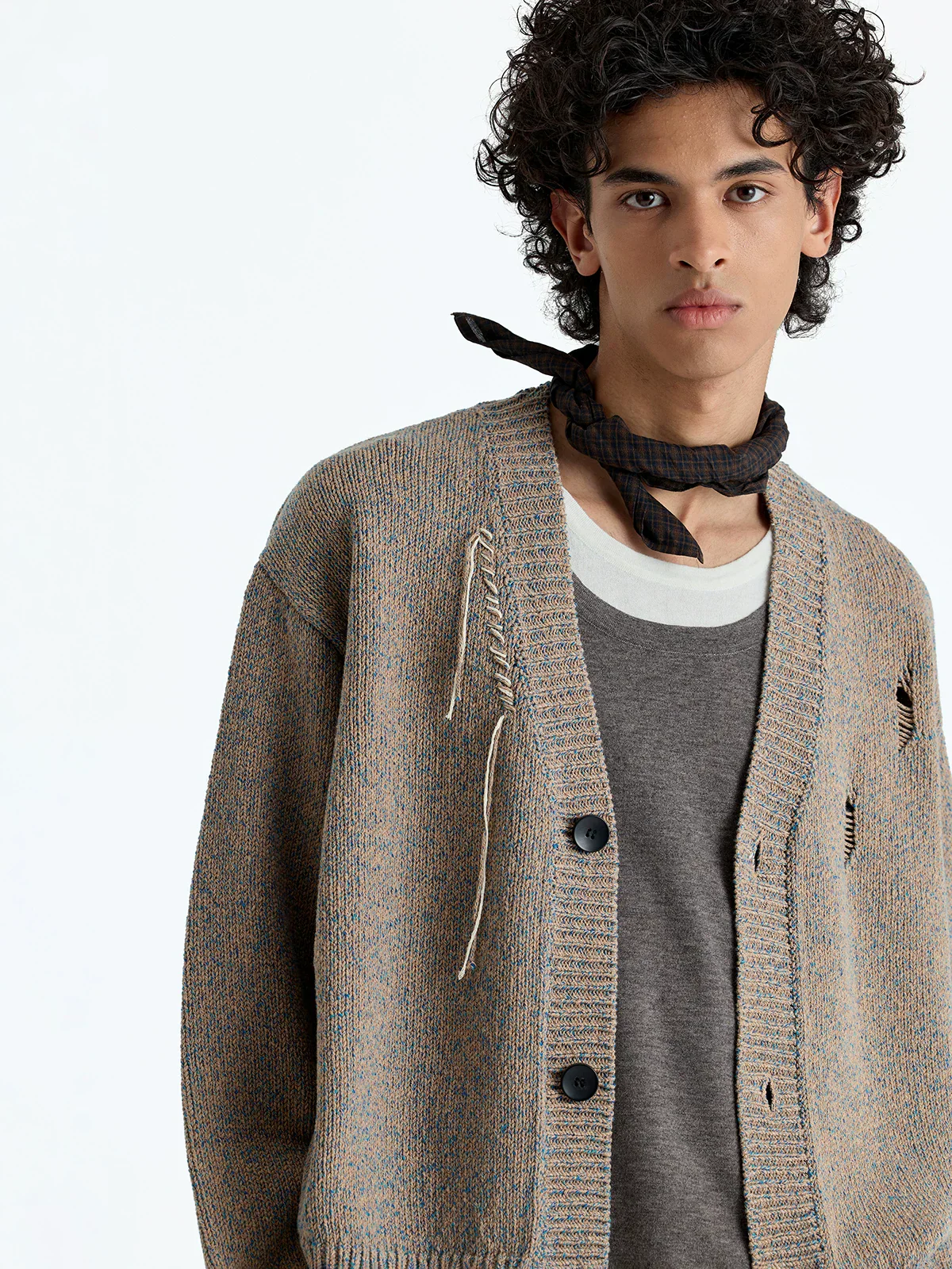 Merino Cotton Distressed Tassel Cardigan - Image 3