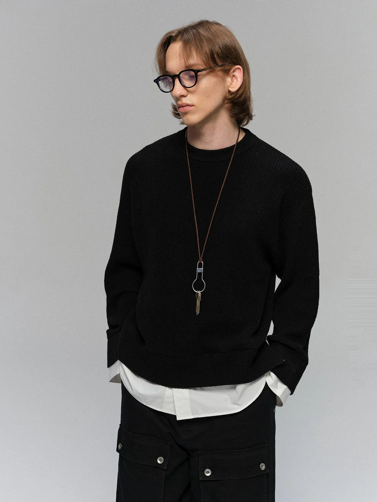 Merino Cotton Faux-Layered Crewneck Sweater - Image 5