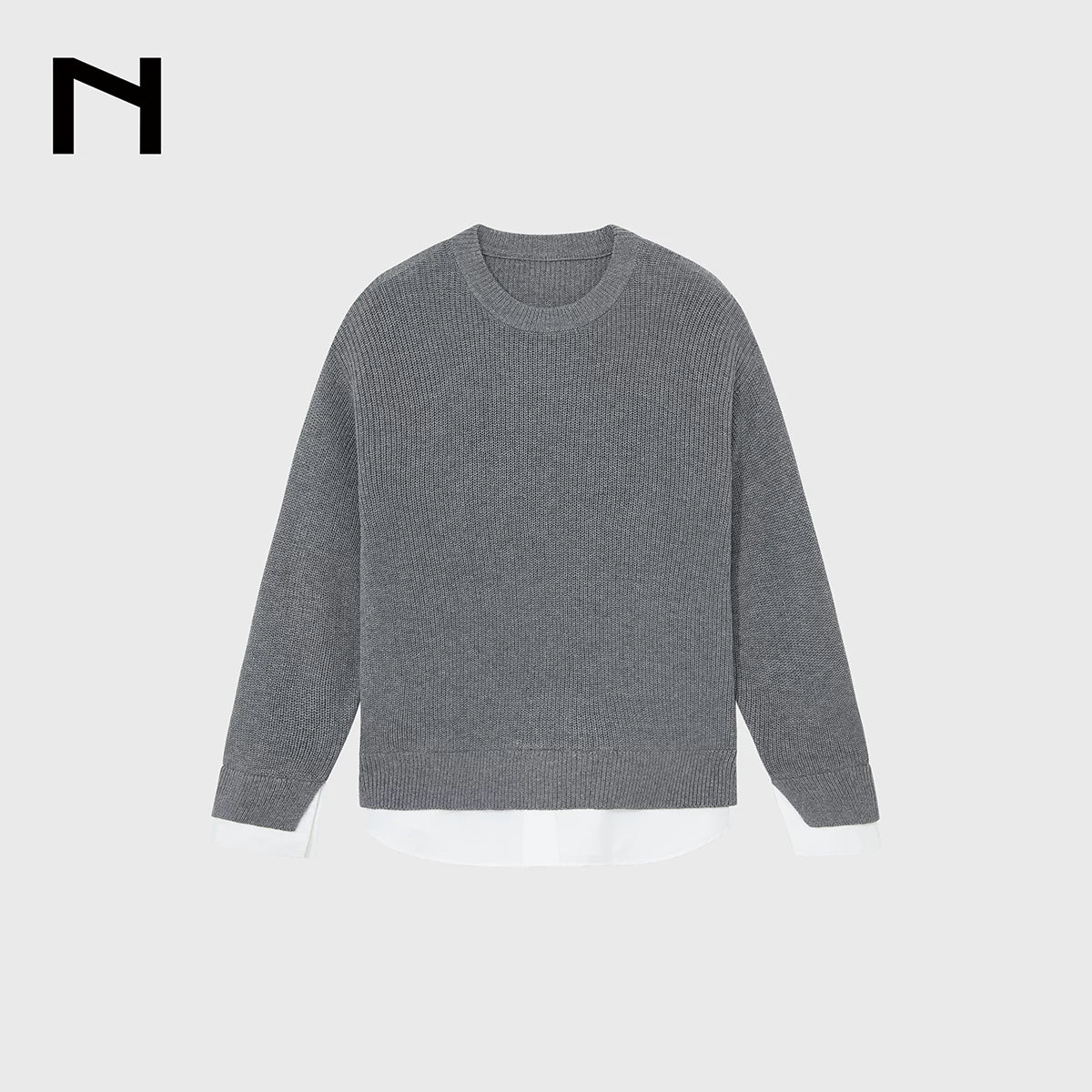 Merino Cotton Faux-Layered Crewneck Sweater - Image 6