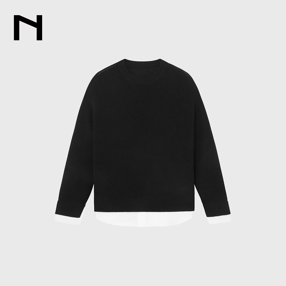 Merino Cotton Faux-Layered Crewneck Sweater - Image 7