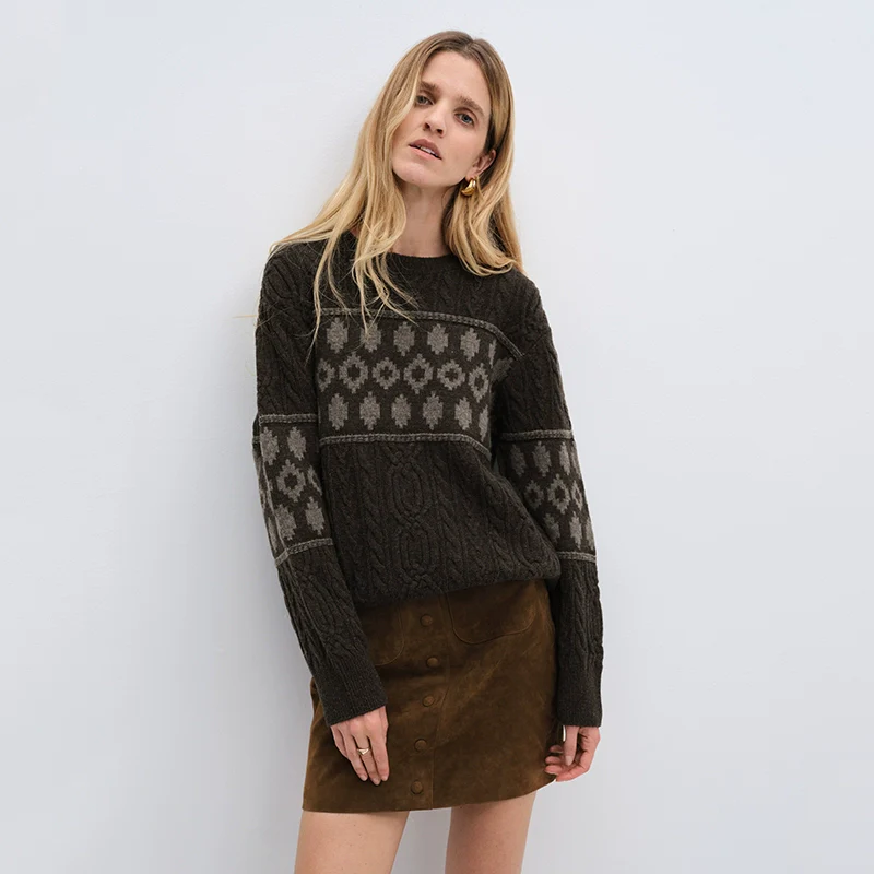 Merino Fair Isle Cable Crewneck