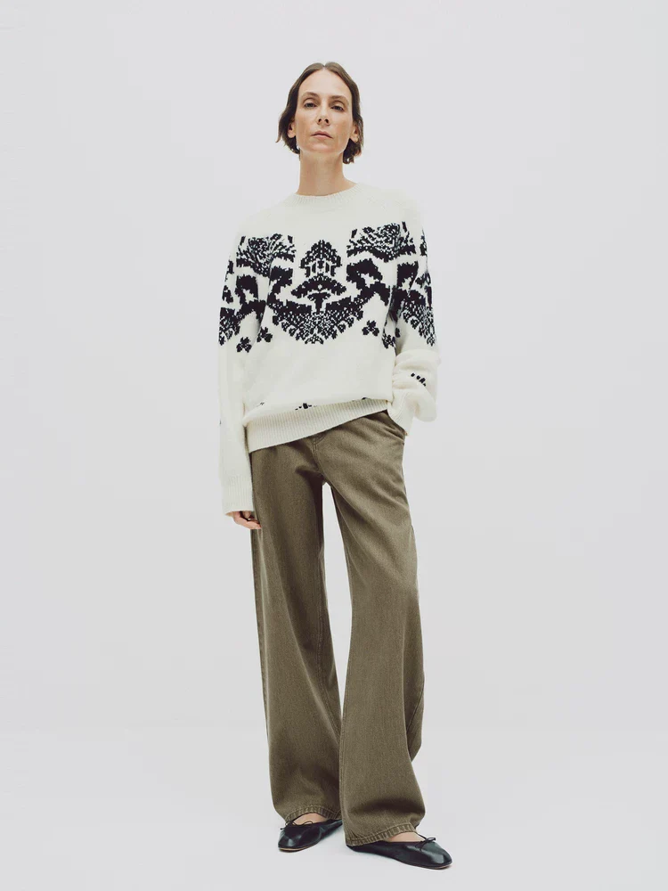 Merino Jacquard Crewneck Sweater - Image 2