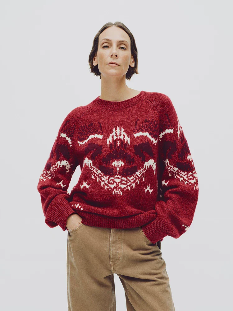 Merino Jacquard Crewneck Sweater - Image 3