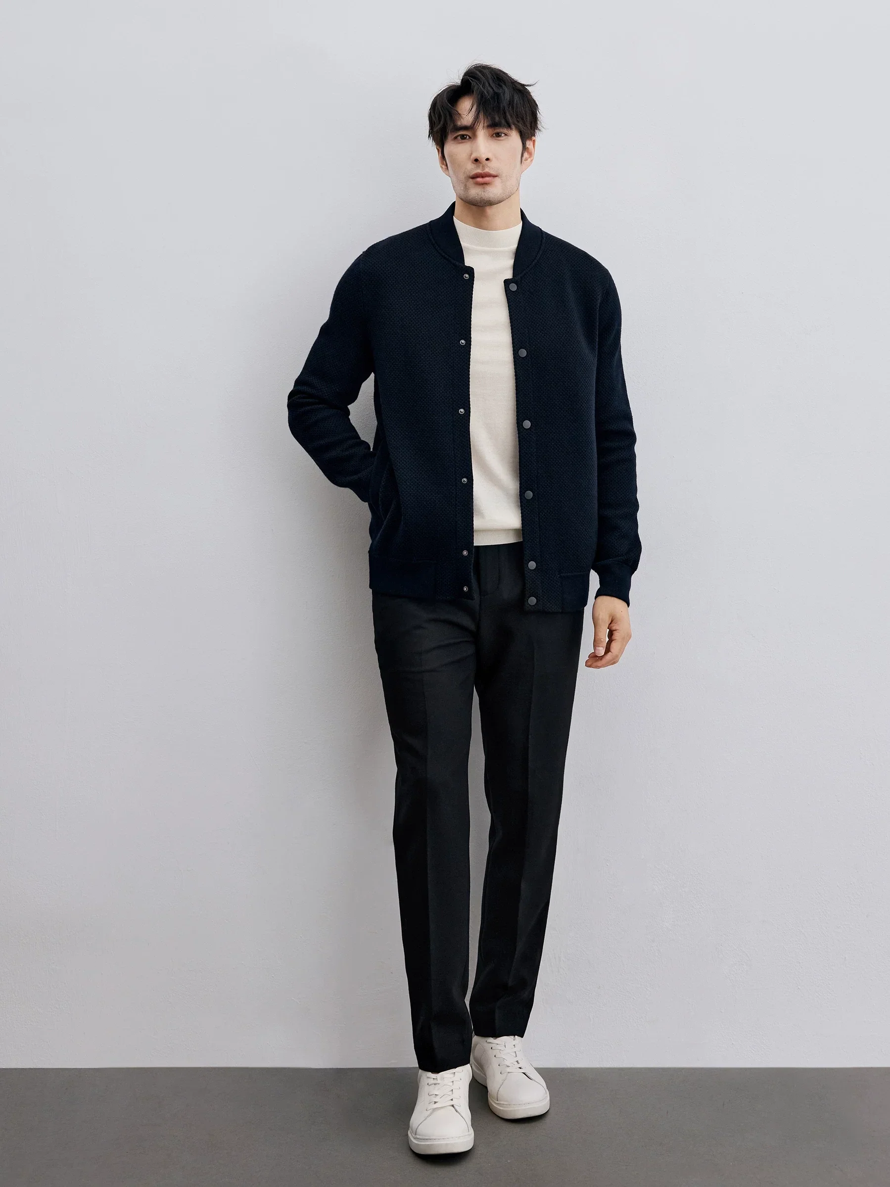 Merino Knit Baseball Collar Jacket - Image 2