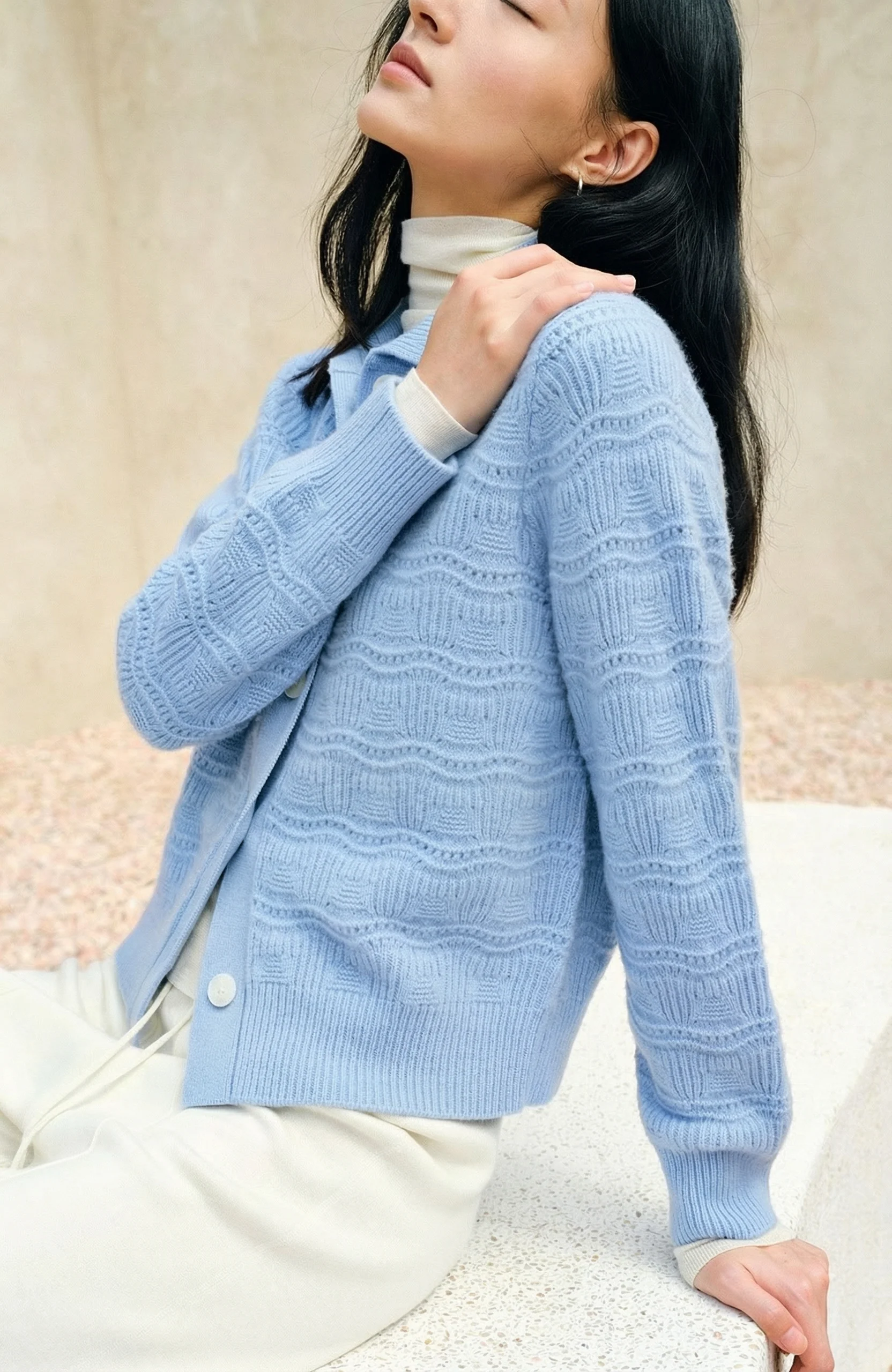 Merino Openwork Collar Cardigan - Image 4