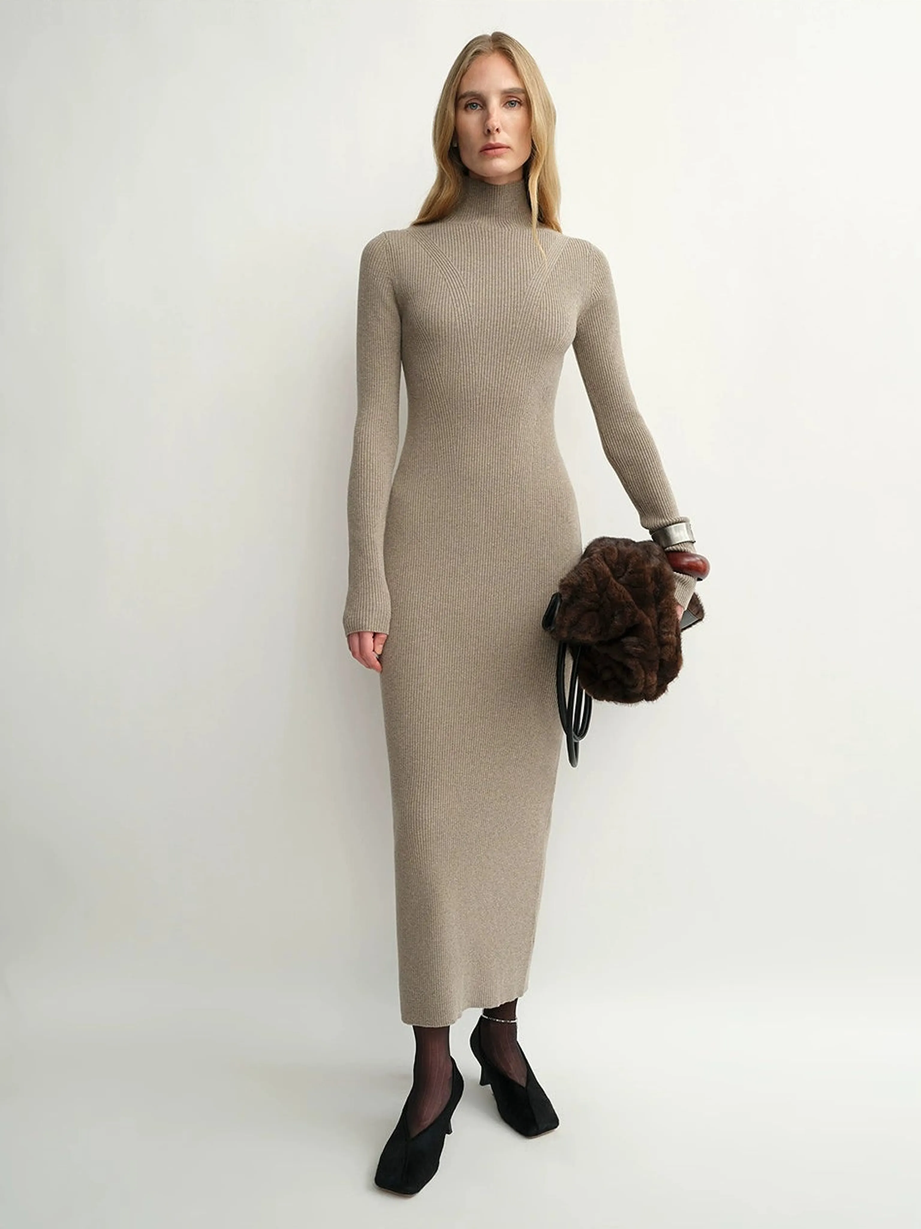 Merino Rib Turtleneck Dress - Image 5