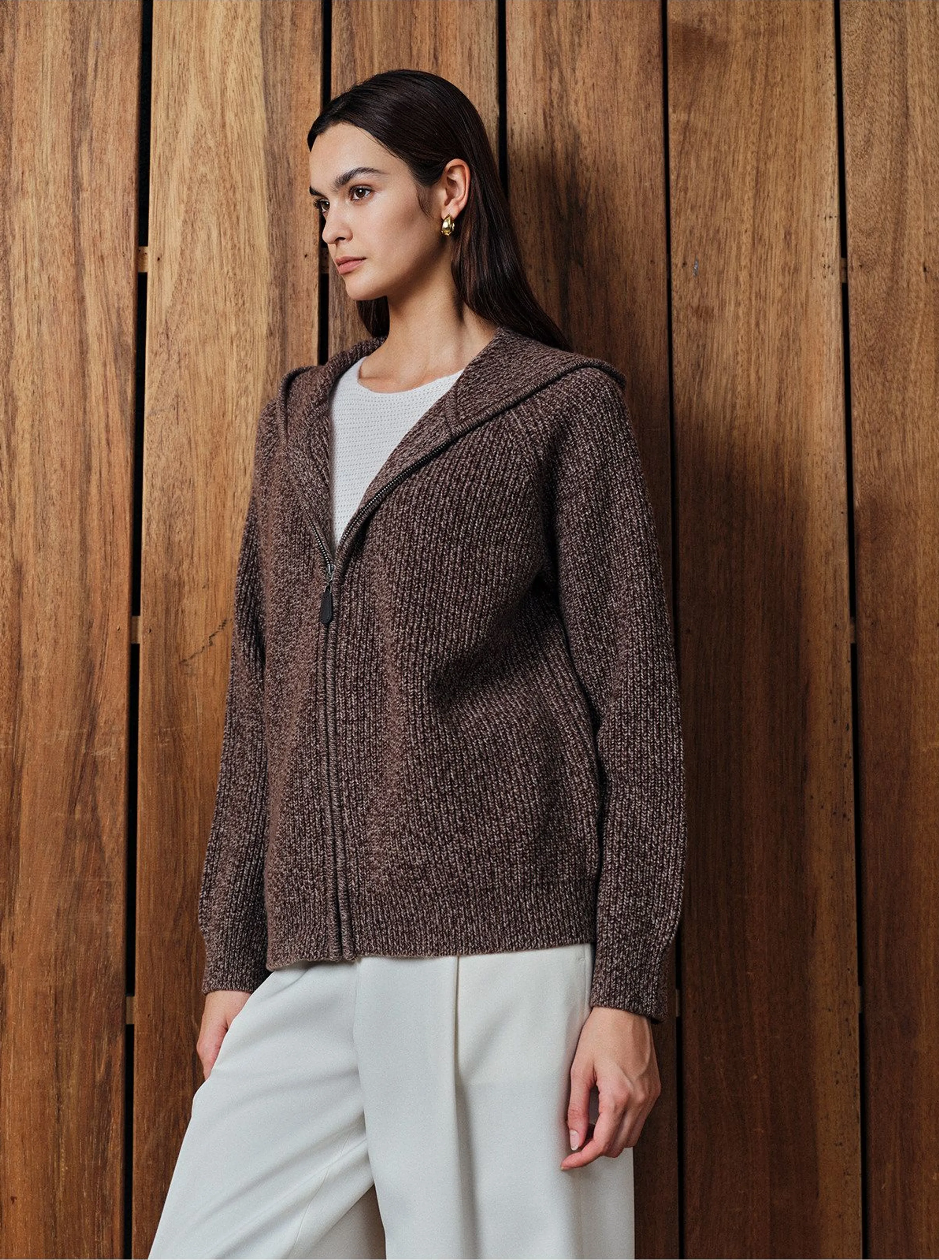 Merino Rib Zip Hooded Cardigan - Image 2