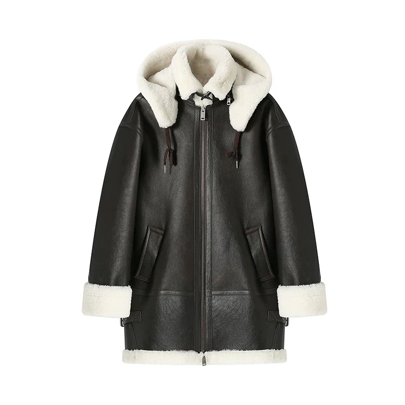 Merino Shearling Hooded Aviator Coat