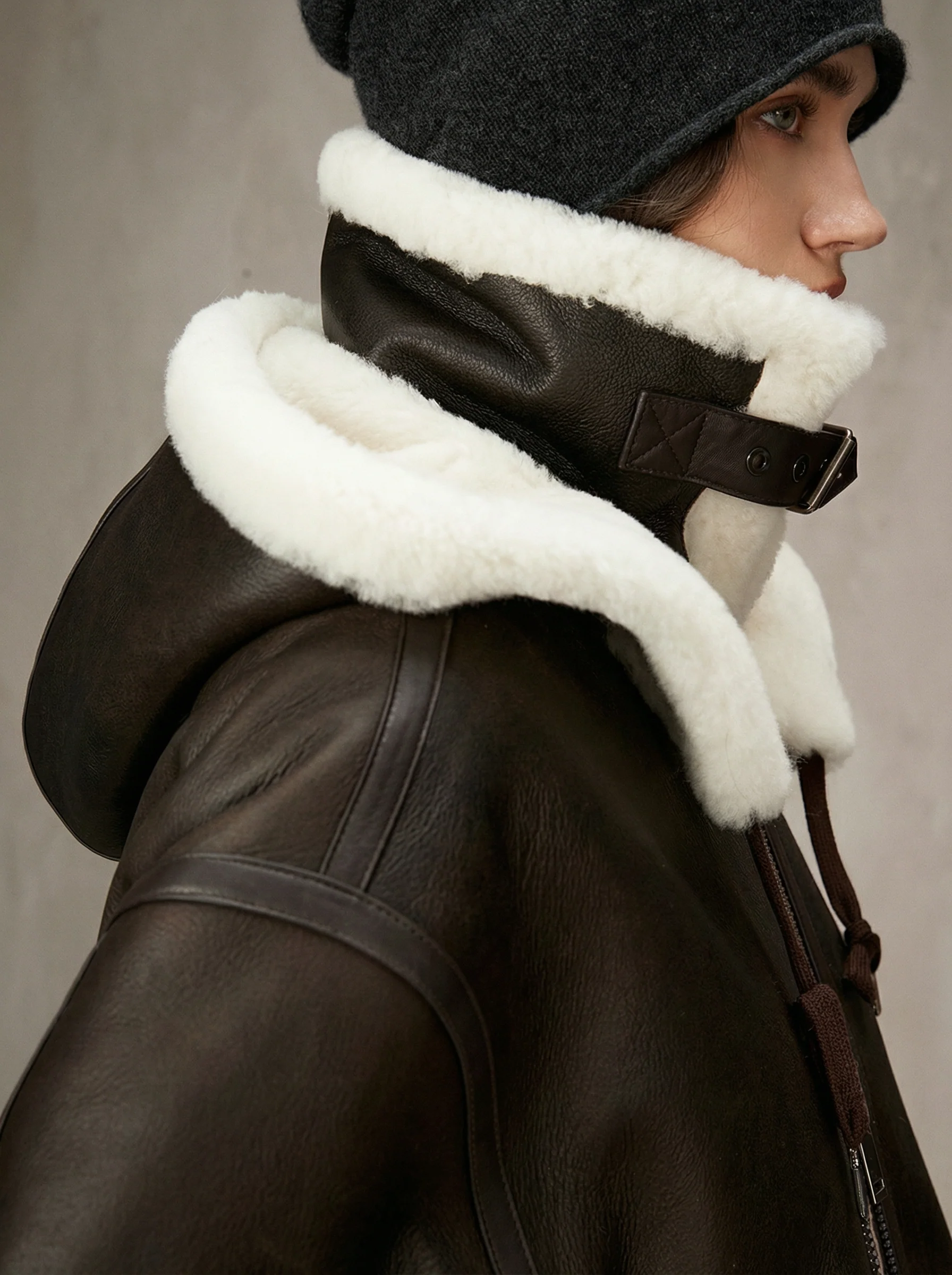 Merino Shearling Hooded Aviator Coat - Image 2
