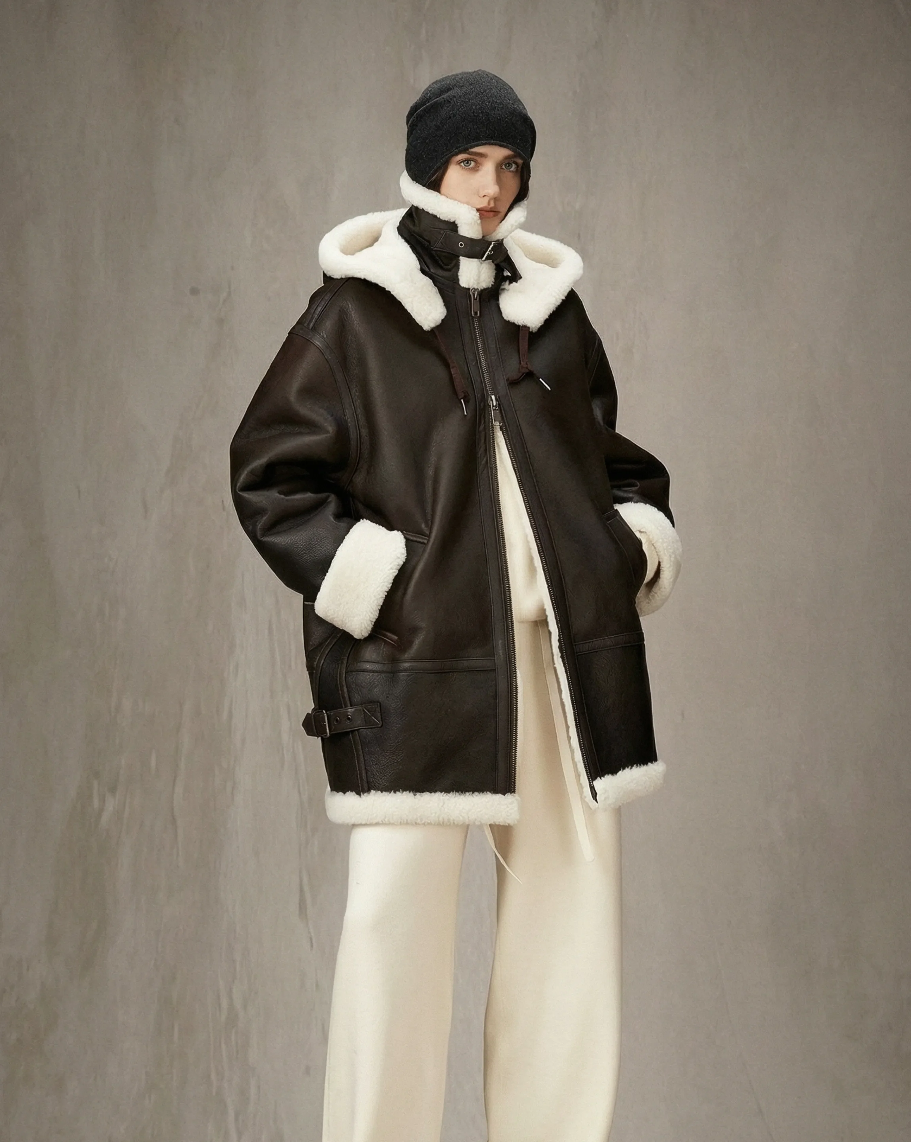 Merino Shearling Hooded Aviator Coat - Image 5