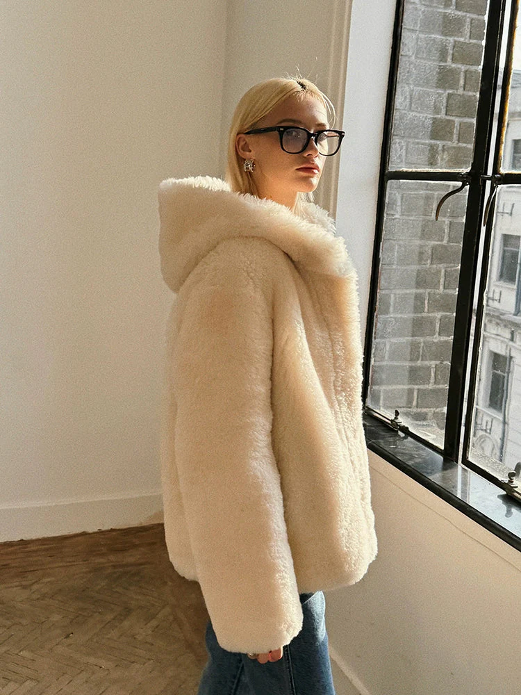 Merino Shearling Hooded Zip Jacket - Image 2