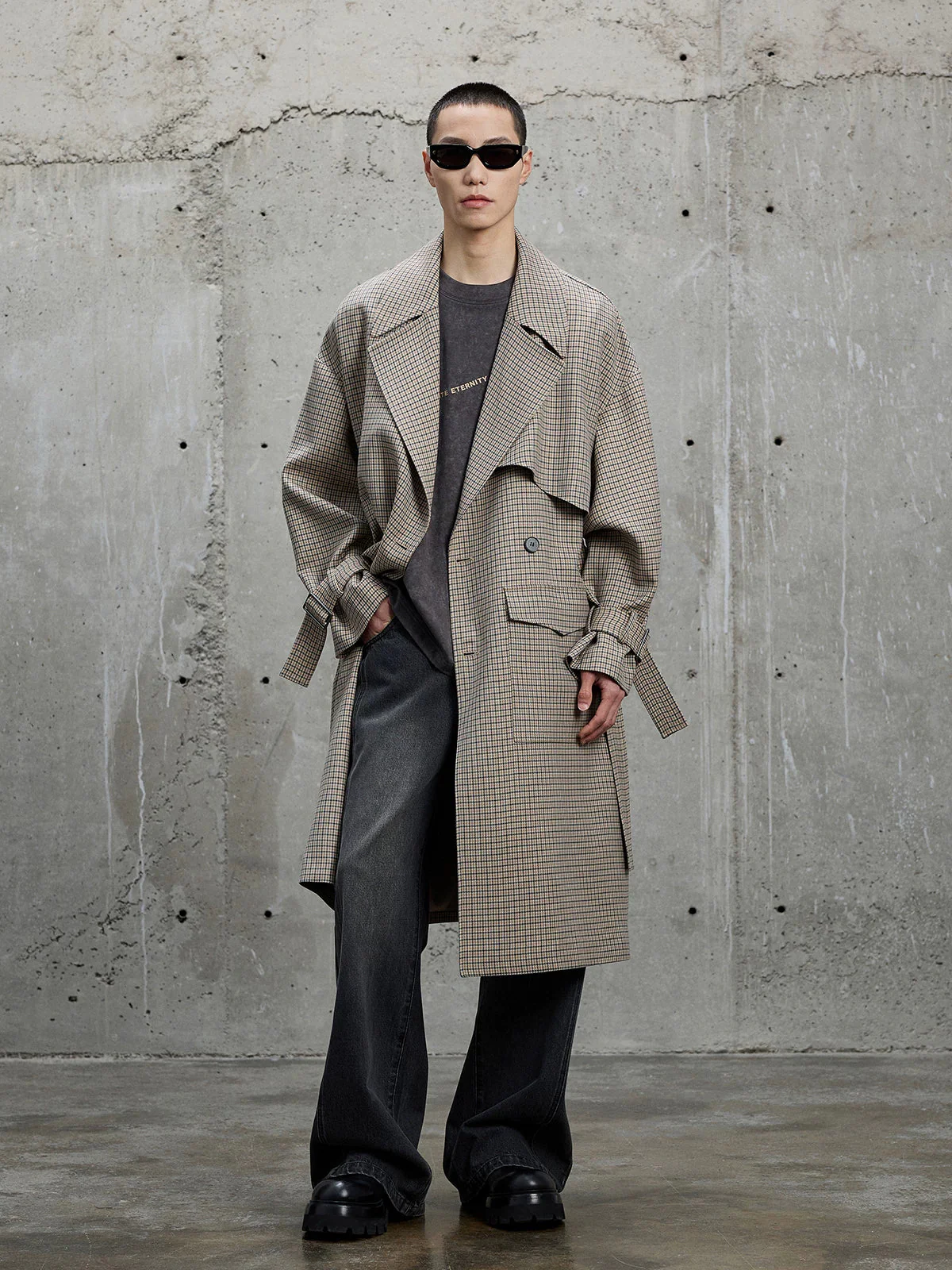 Merino Wool-Blend Houndstooth Trench Coat - Image 3