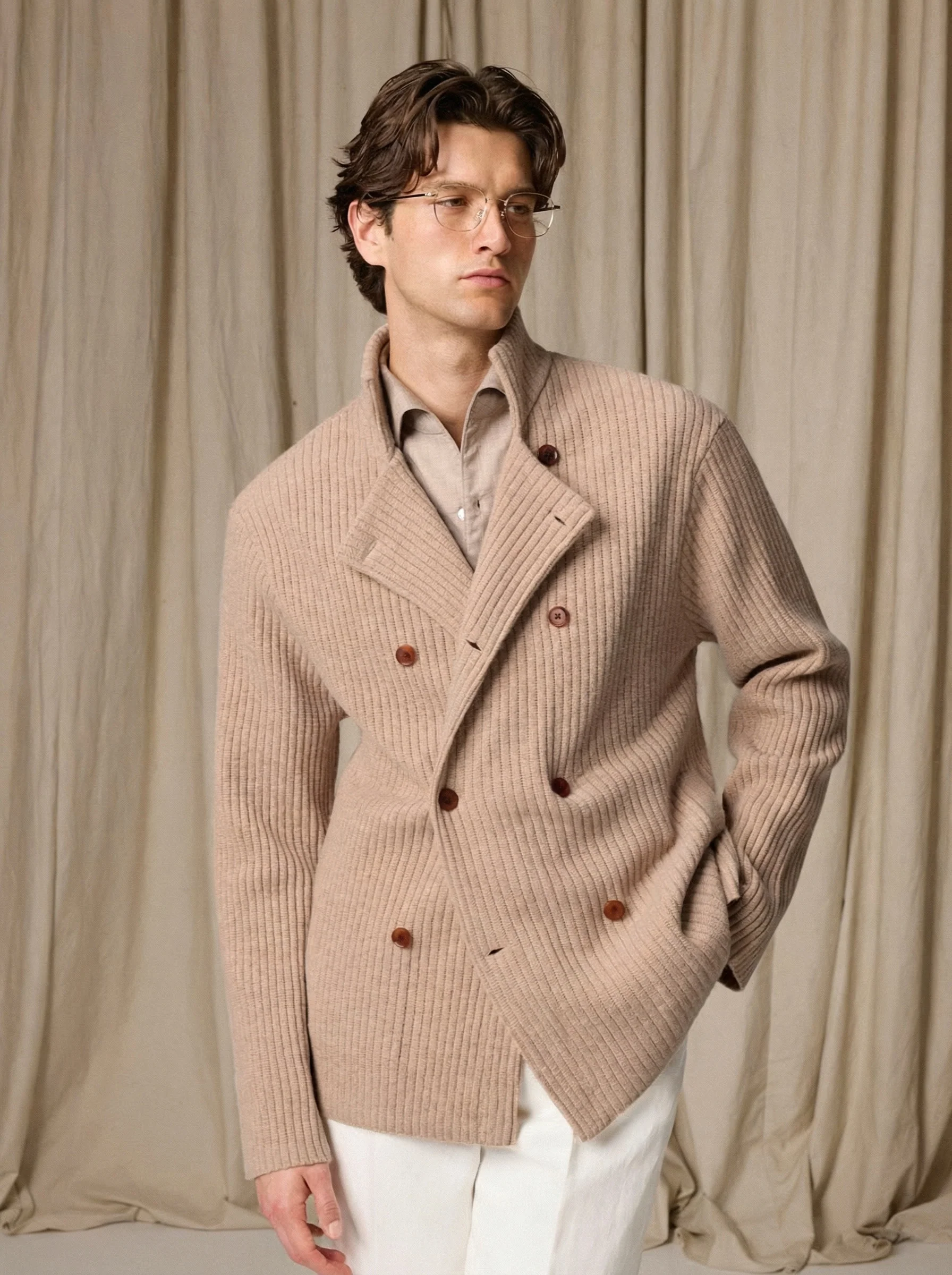 Merino Wool Double-Breasted Knit Jacket - Image 2