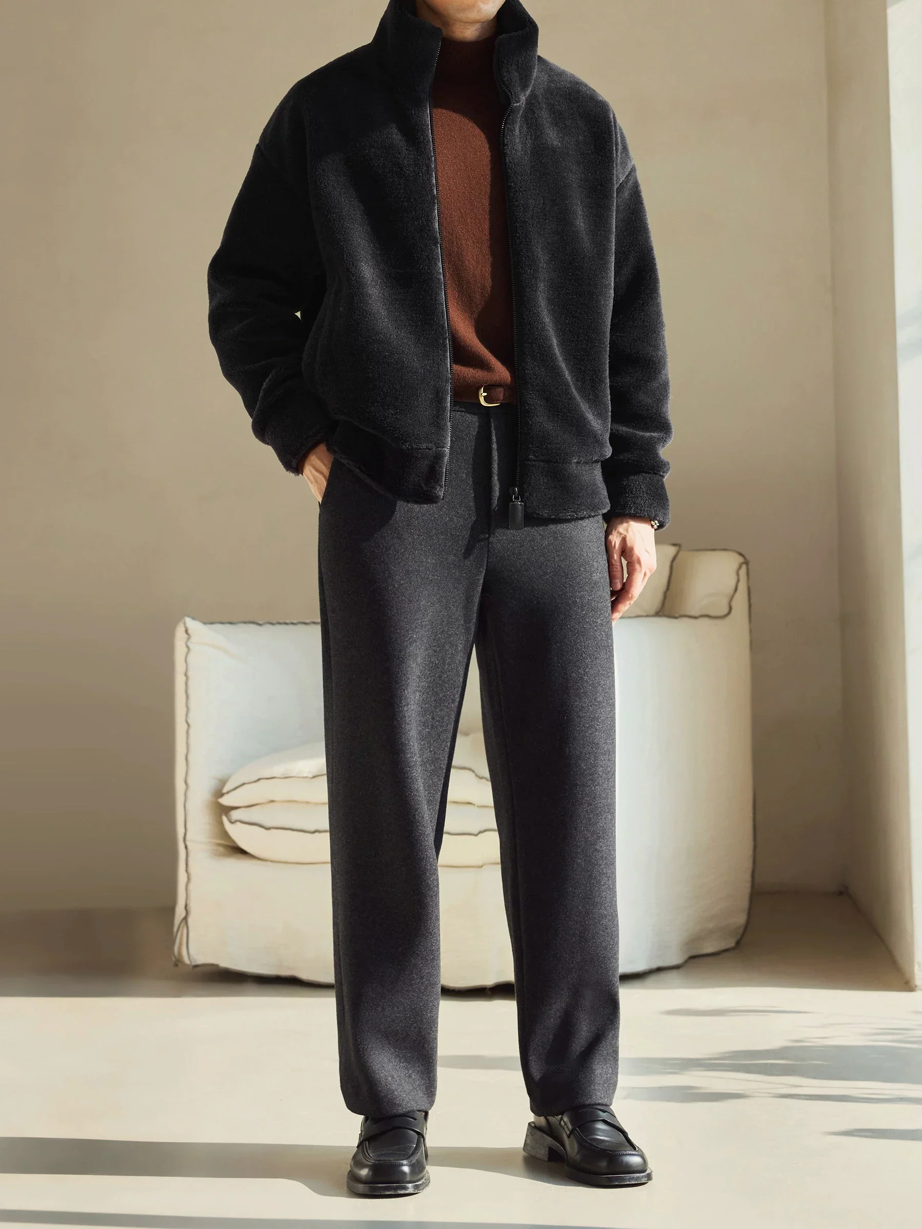 Merino Wool Fleece Stand Collar Zip Jacket