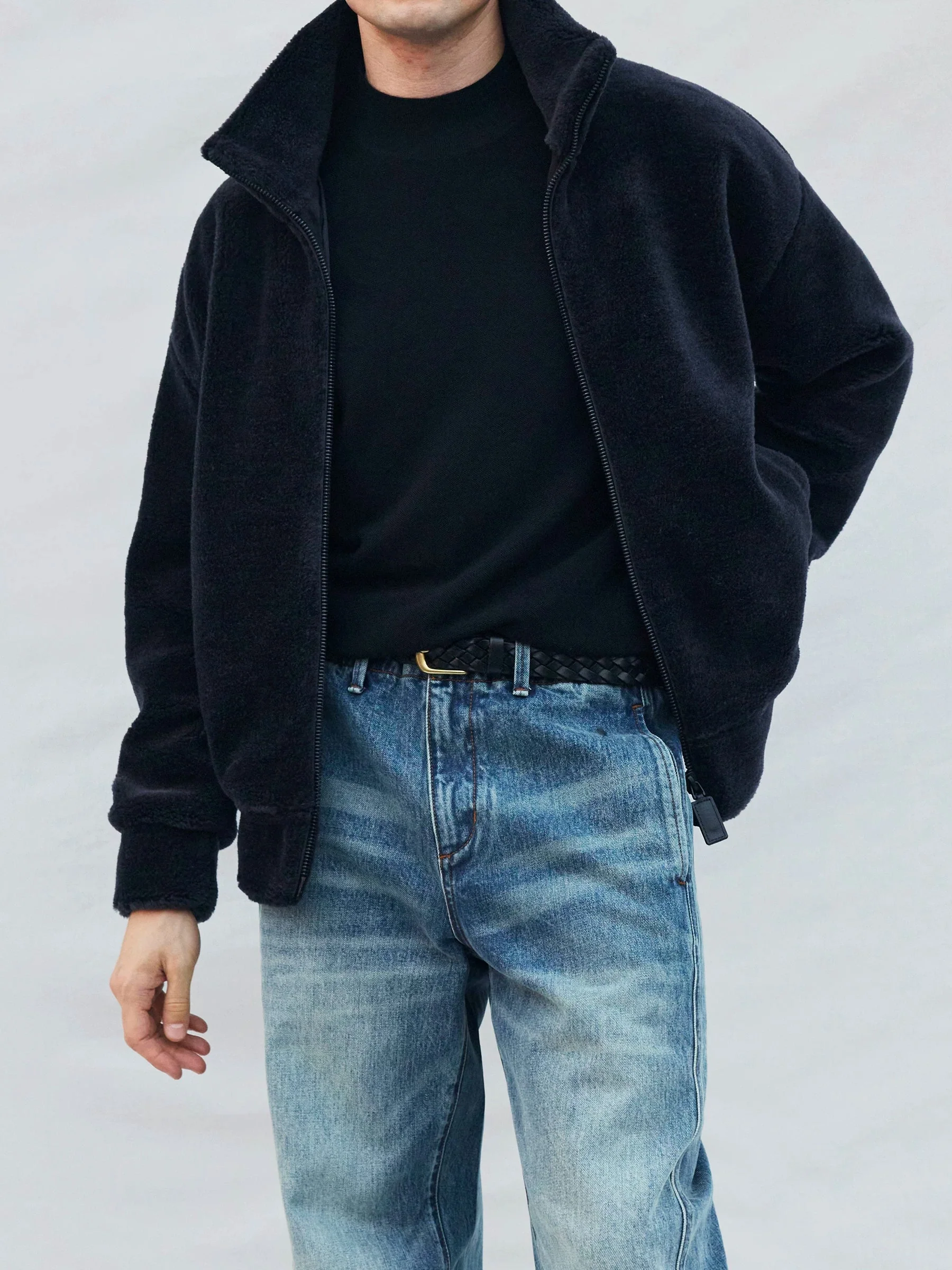Merino Wool Fleece Stand Collar Zip Jacket - Image 2