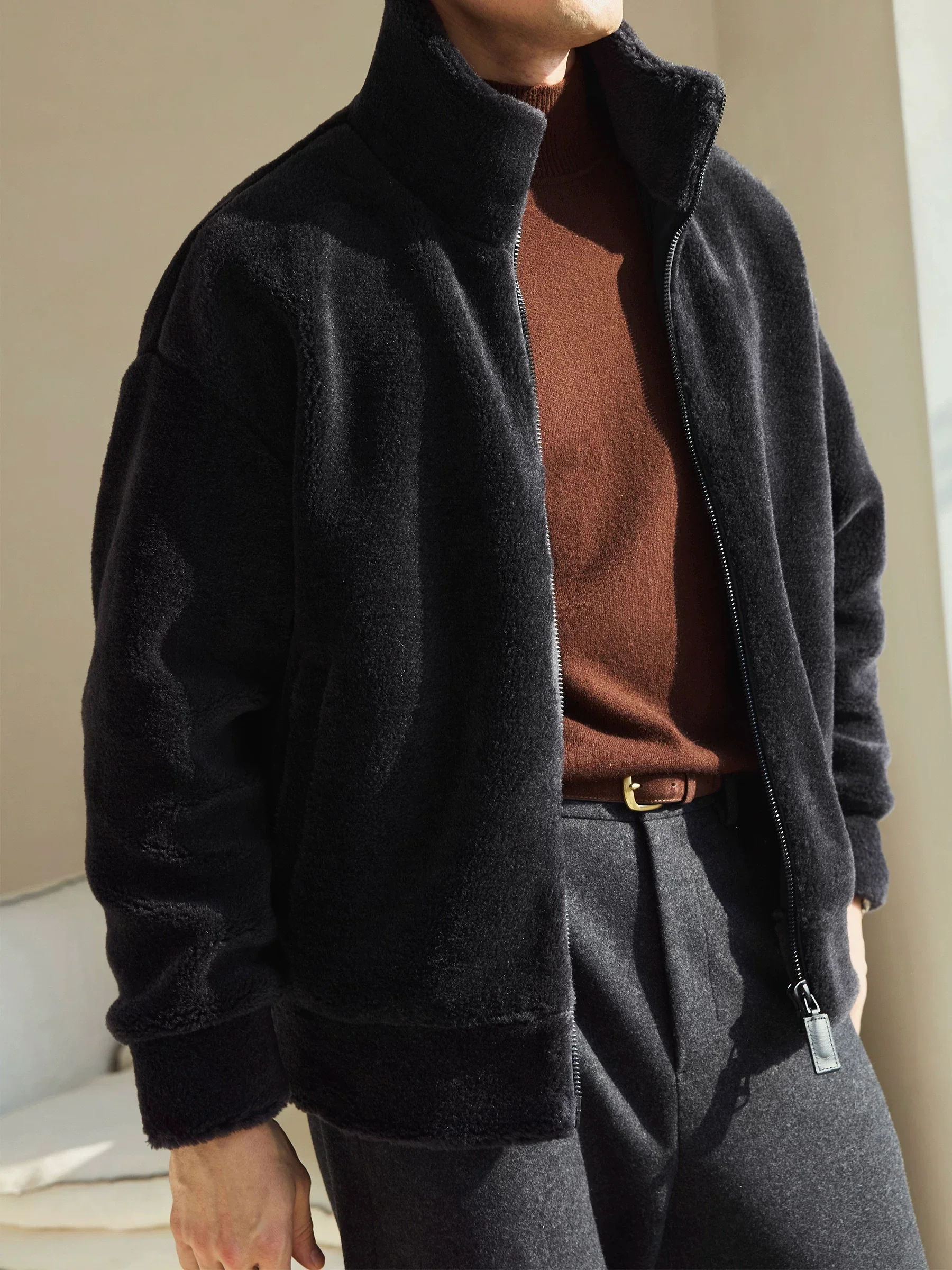Merino Wool Fleece Stand Collar Zip Jacket - Image 4