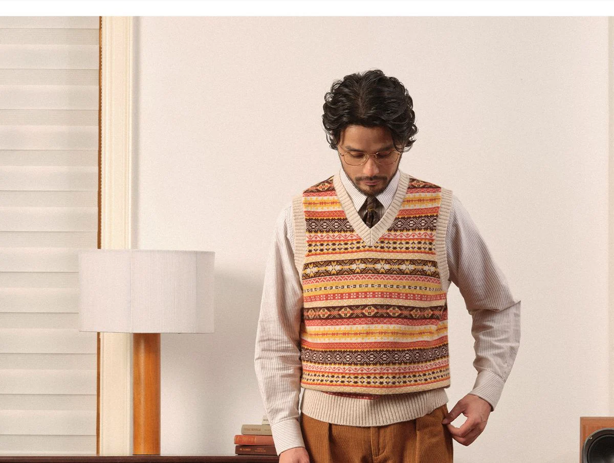 Merino Wool Knitted Fair Isle Vest - Image 5