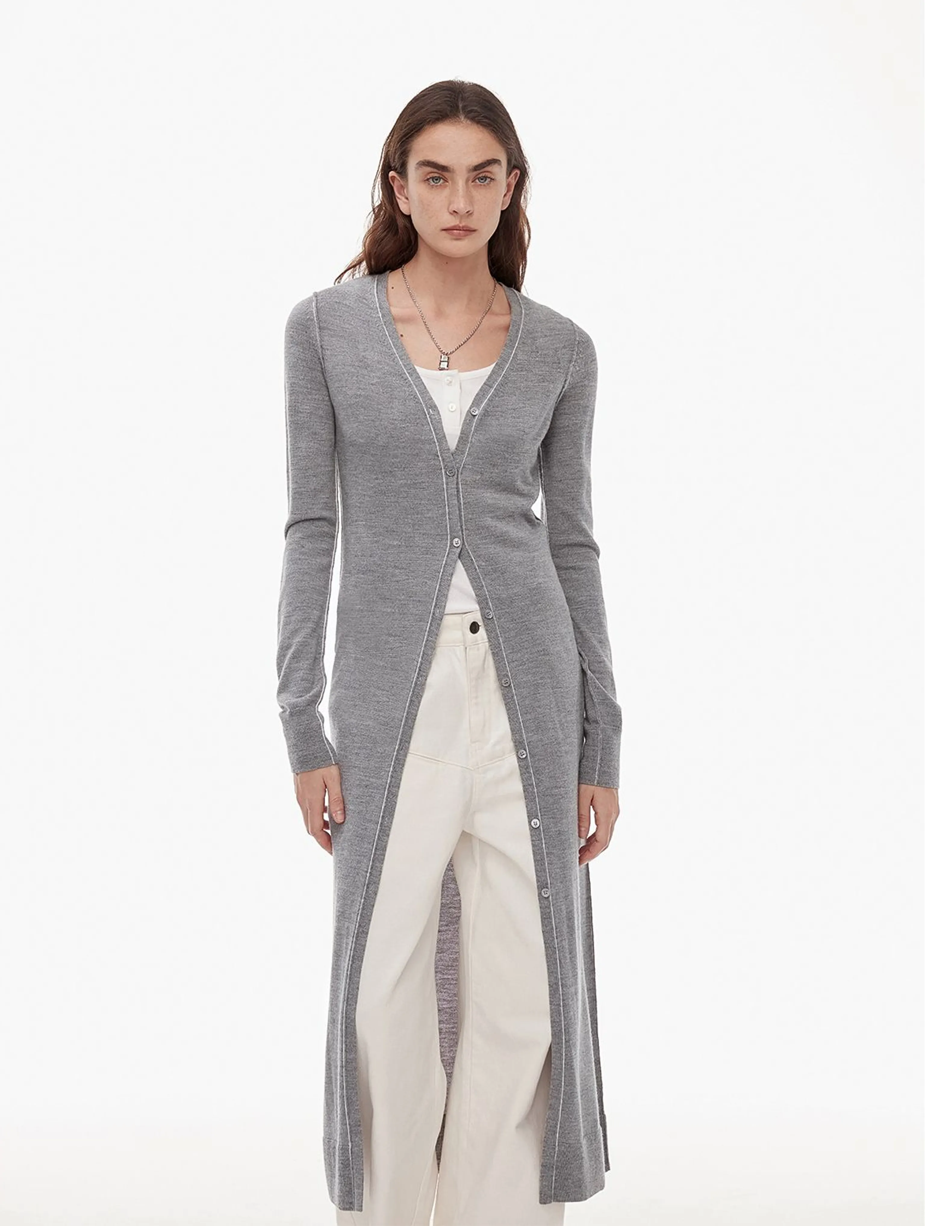 Merino Wool V-Neck Long Cardigan - Image 5