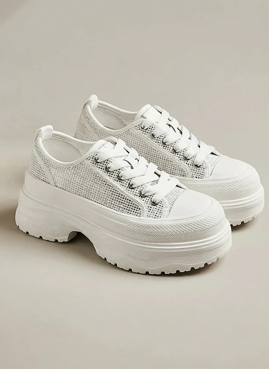 Mesh Platform Lace-Up Sneakers - Image 3