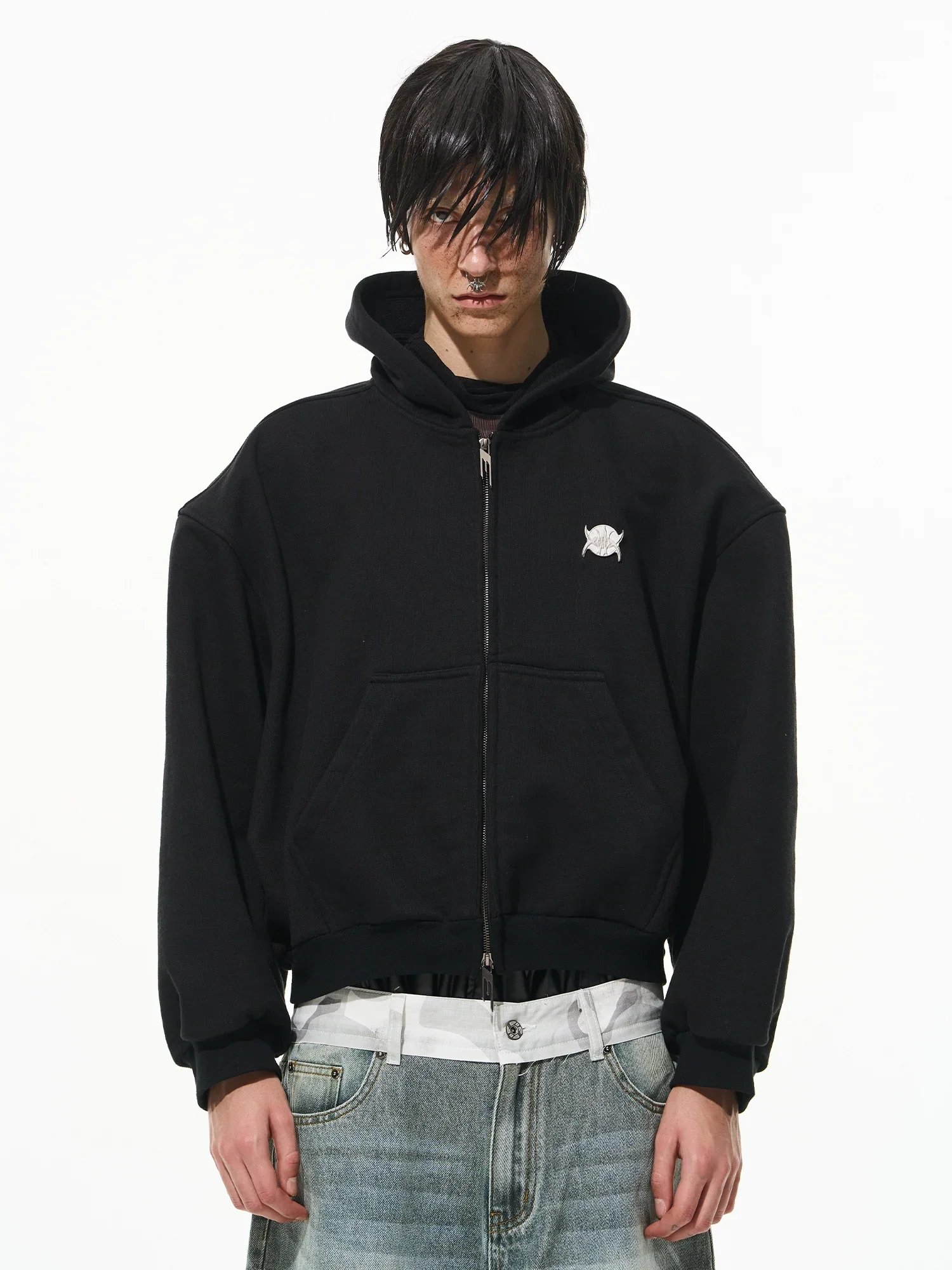 Metal-Trim Hooded Zip-Up Sweatshirt
