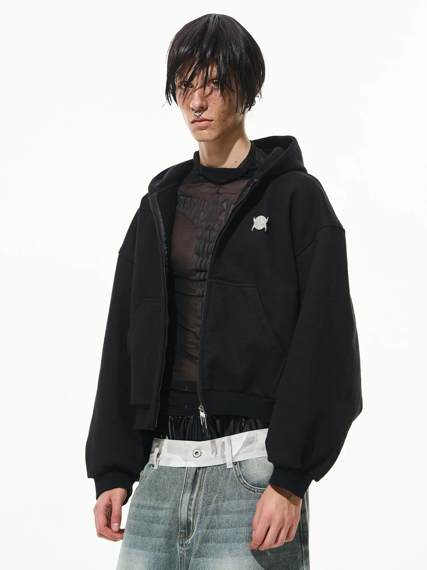 Metal-Trim Hooded Zip-Up Sweatshirt - Image 2