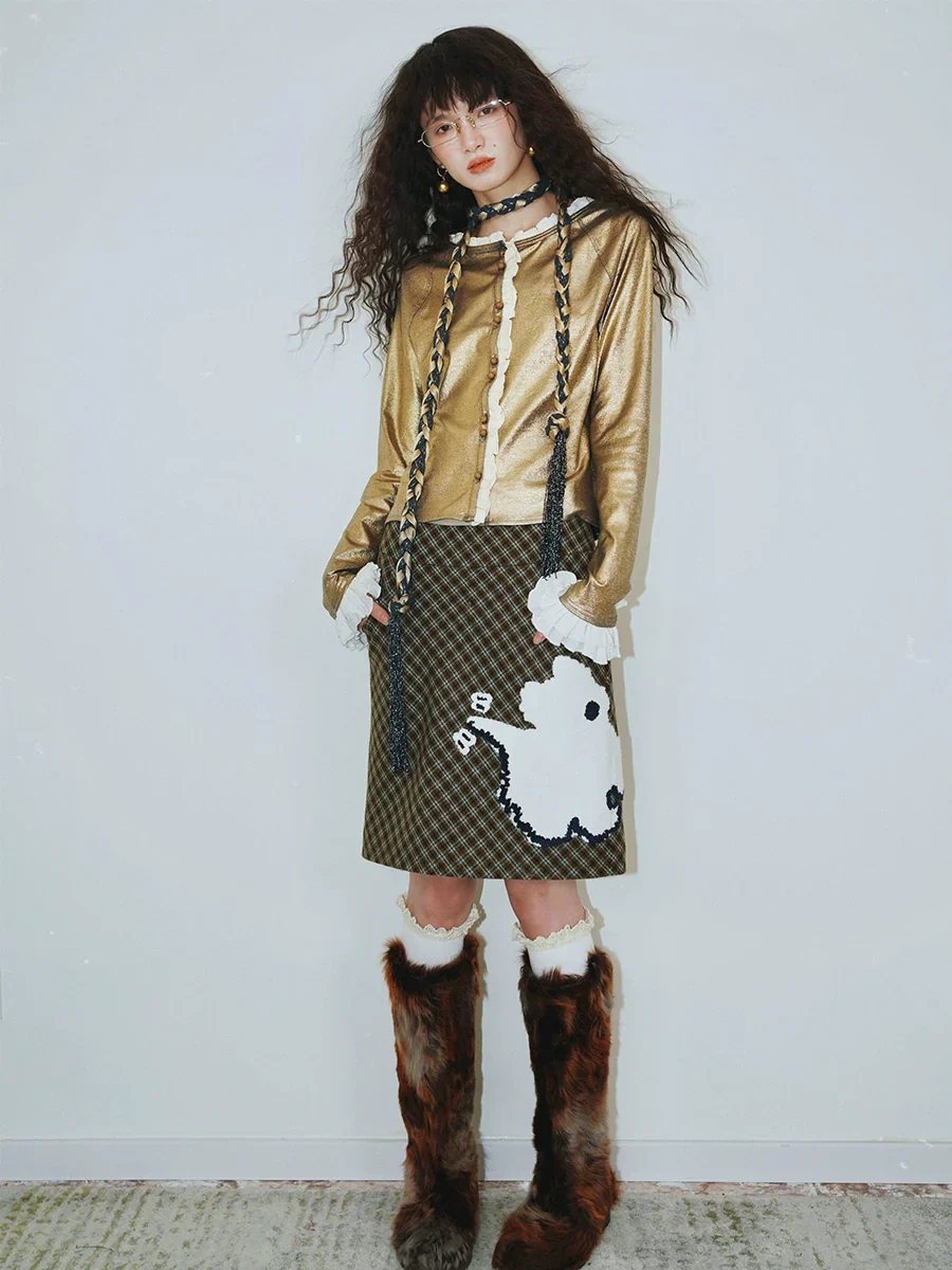 Metallic Lace Knit Cropped Cardigan - Image 3