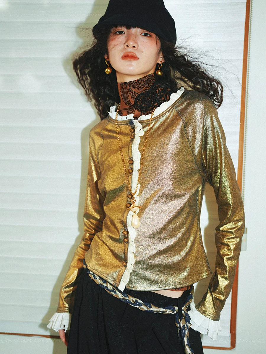 Metallic Lace Knit Cropped Cardigan - Image 5