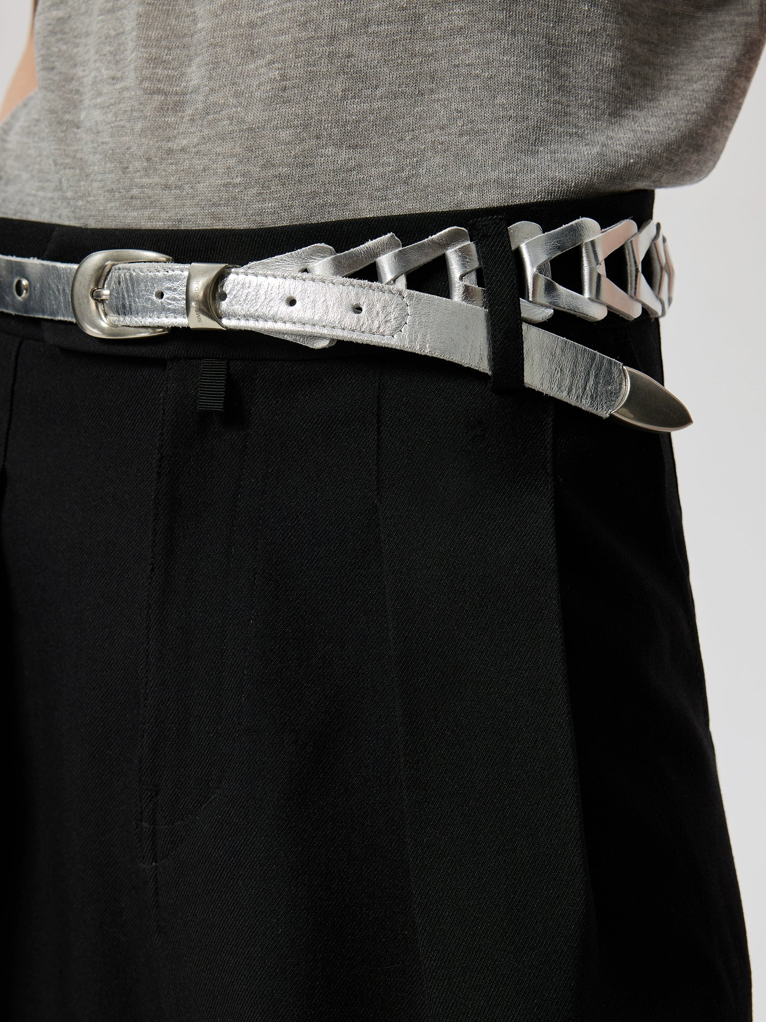 Metallic Silver Braided Leather Belt - Image 3