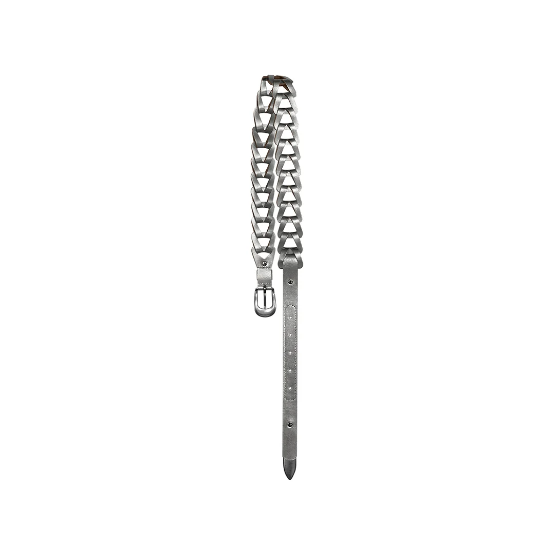 Metallic Silver Braided Leather Belt - Image 6