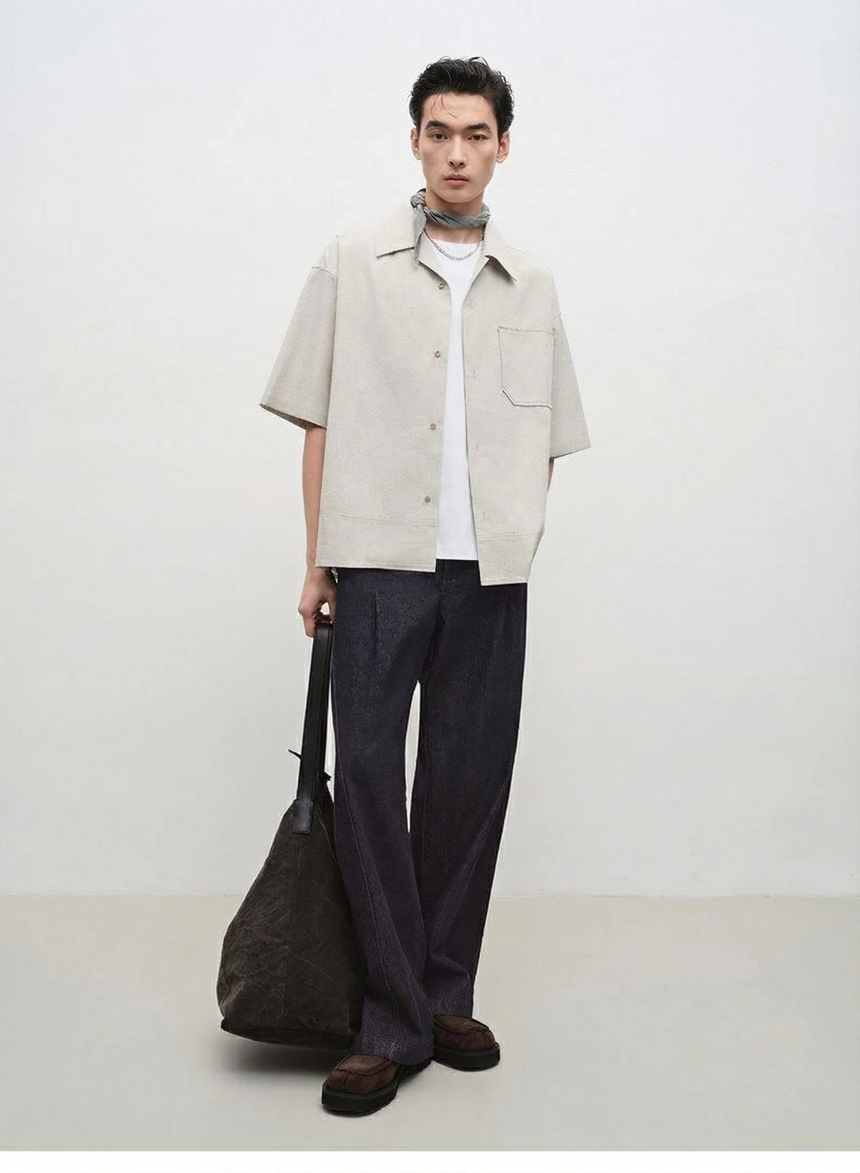Micro-Check Cuban-Collar Short Sleeve Shirt - Image 2
