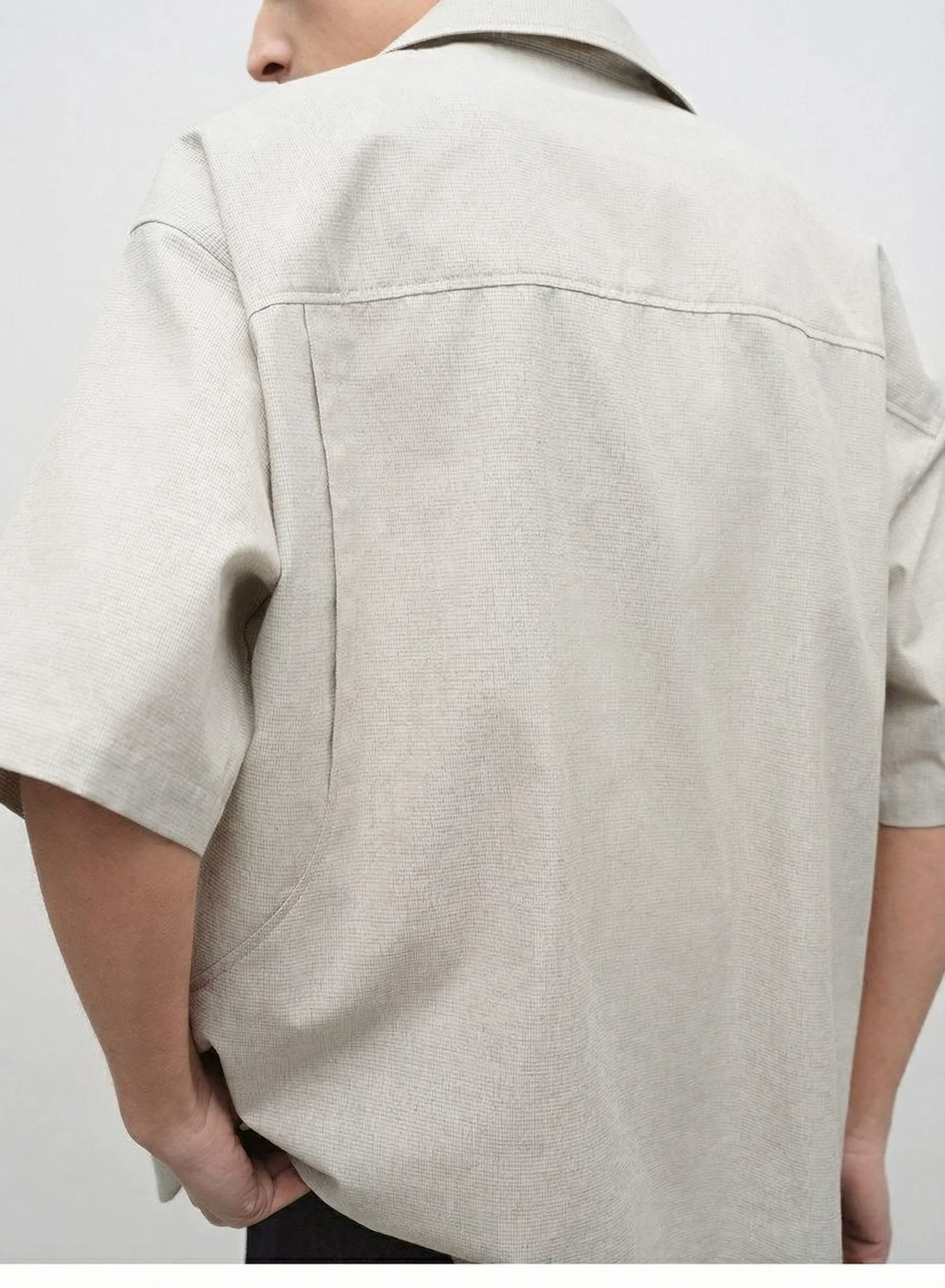 Micro-Check Cuban-Collar Short Sleeve Shirt - Image 3