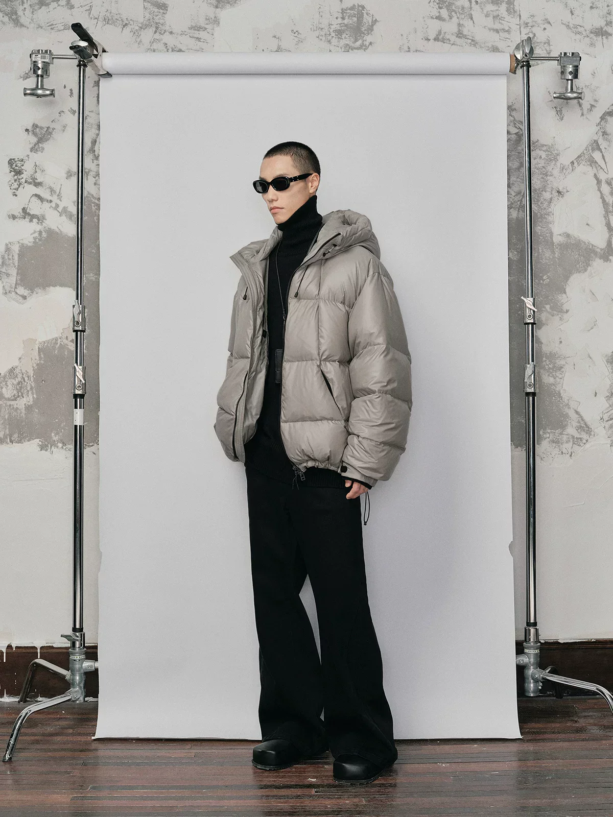 Micro-Check Hooded Down Puffer