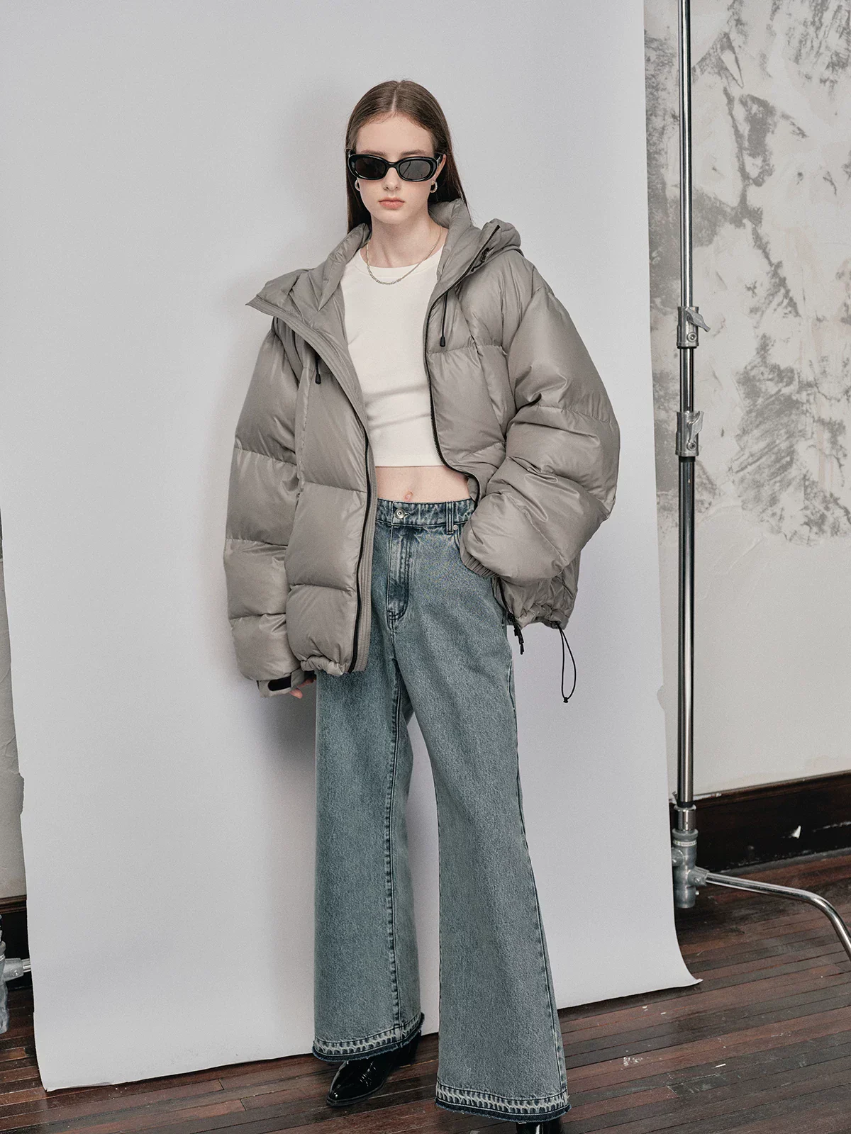 Micro-Check Hooded Down Puffer - Image 2