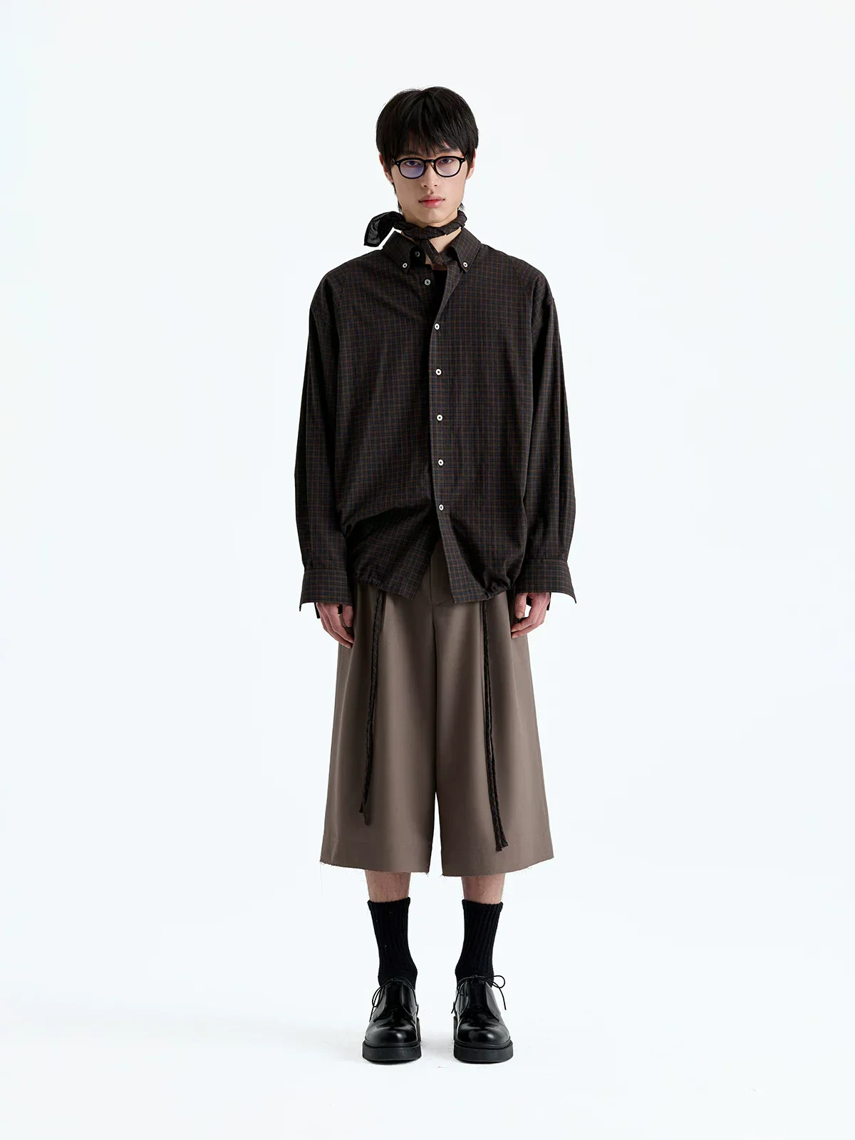 Micro-Check Jacquard Drawstring Shirt - Image 5