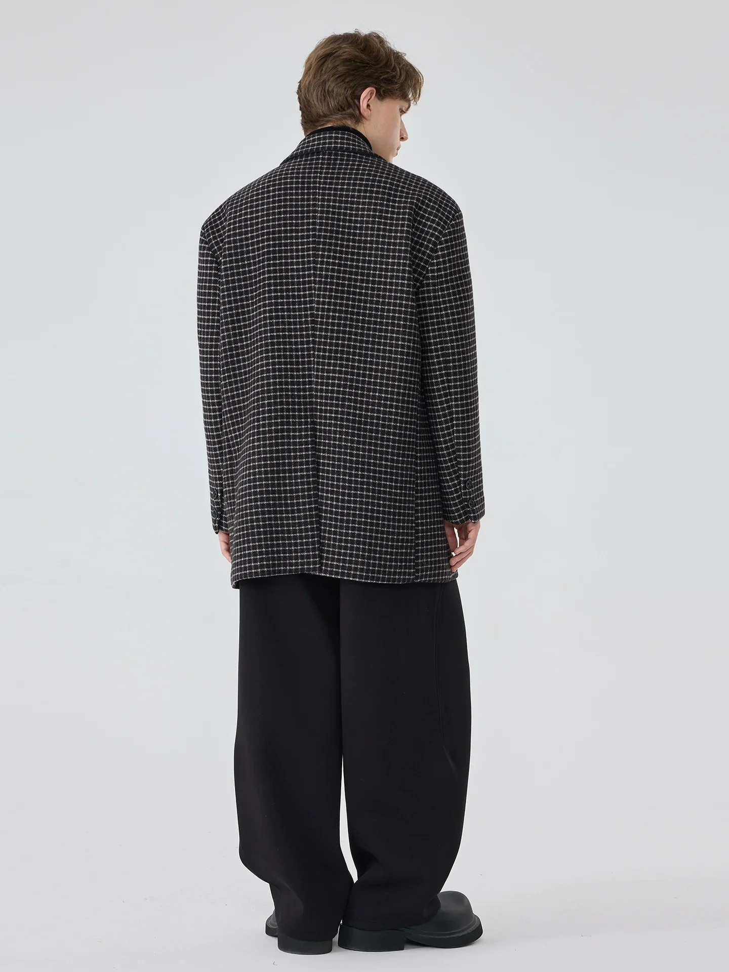 Micro-Check Wool-Blend Oversized Blazer