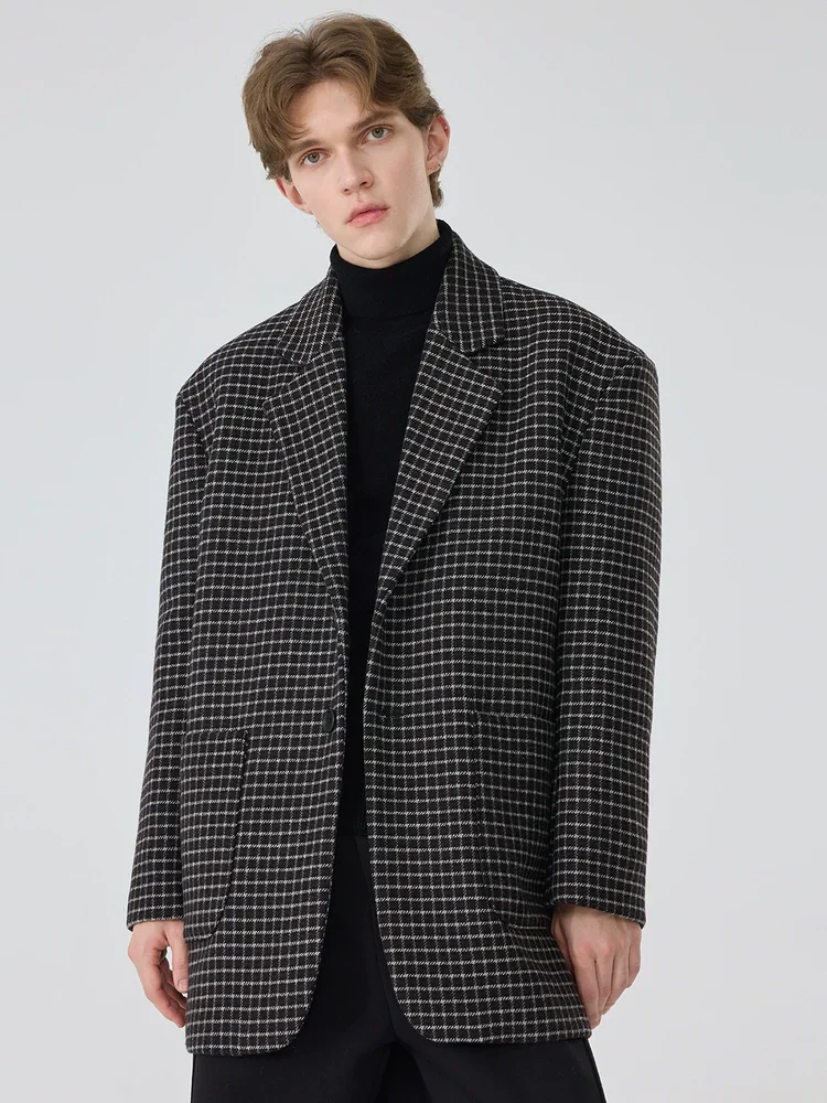 Micro-Check Wool-Blend Oversized Blazer - Image 3
