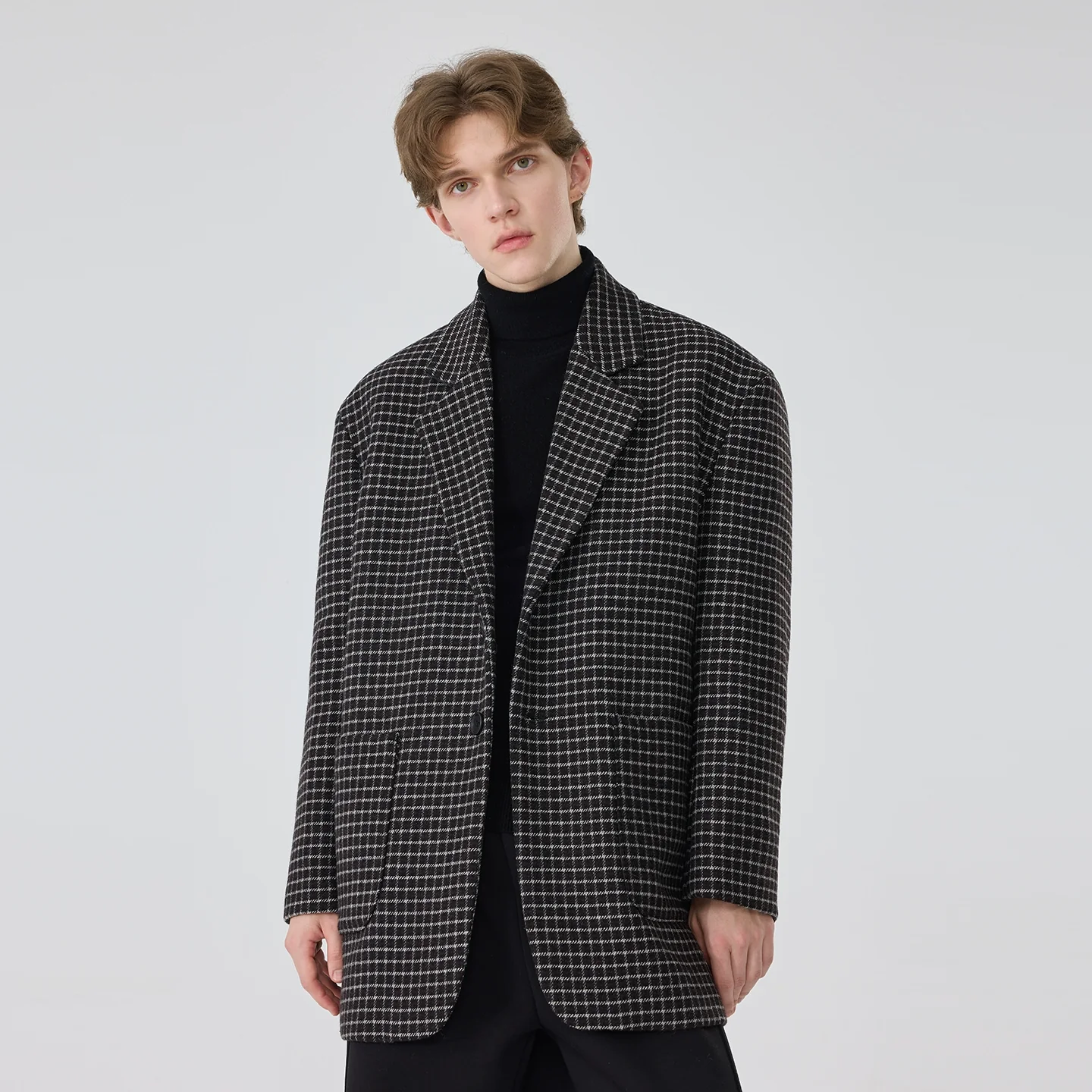 Micro-Check Wool-Blend Oversized Blazer - Image 5