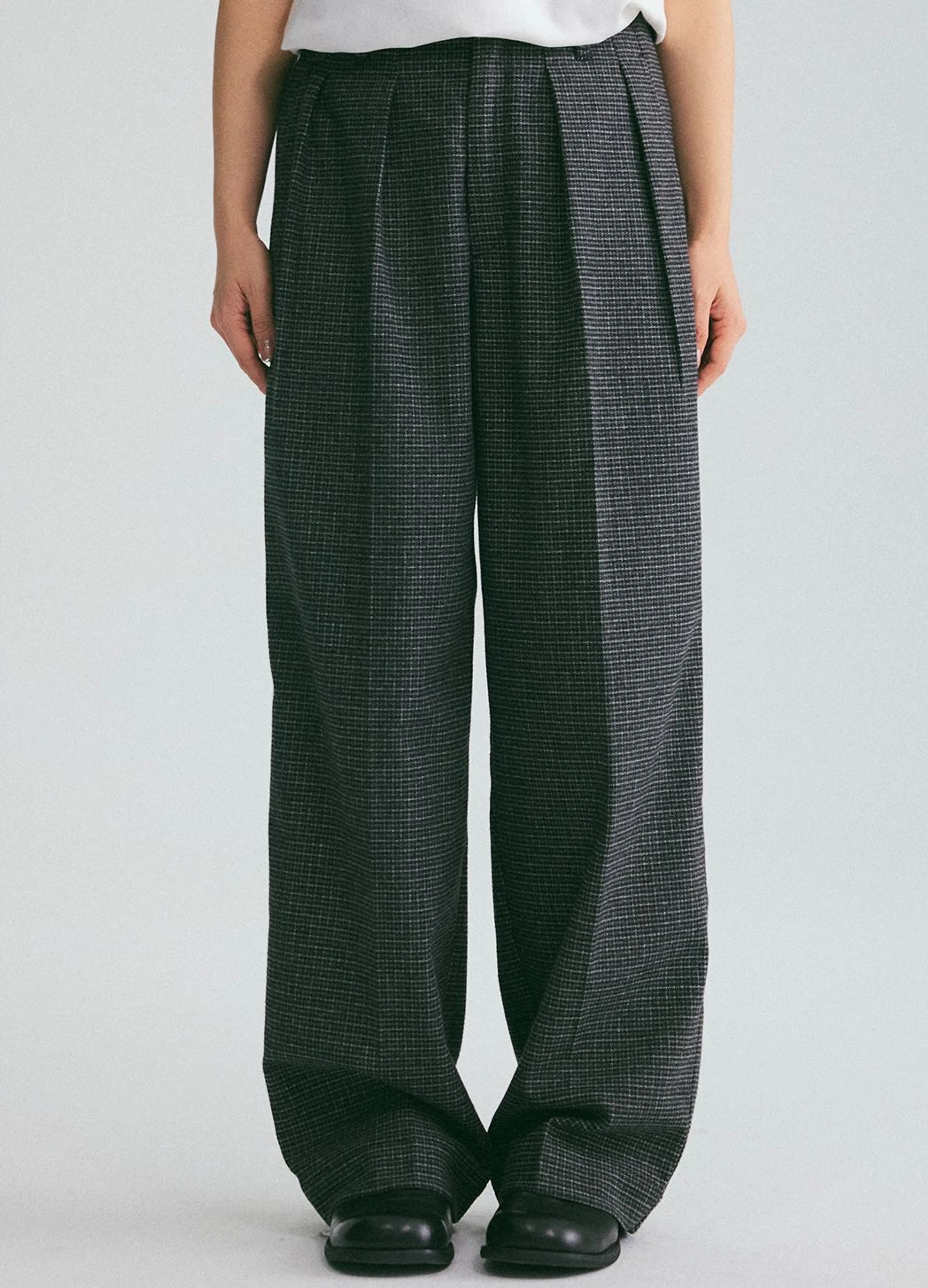 Micro-Check Wool-Blend Wide-Leg Trousers - Image 3