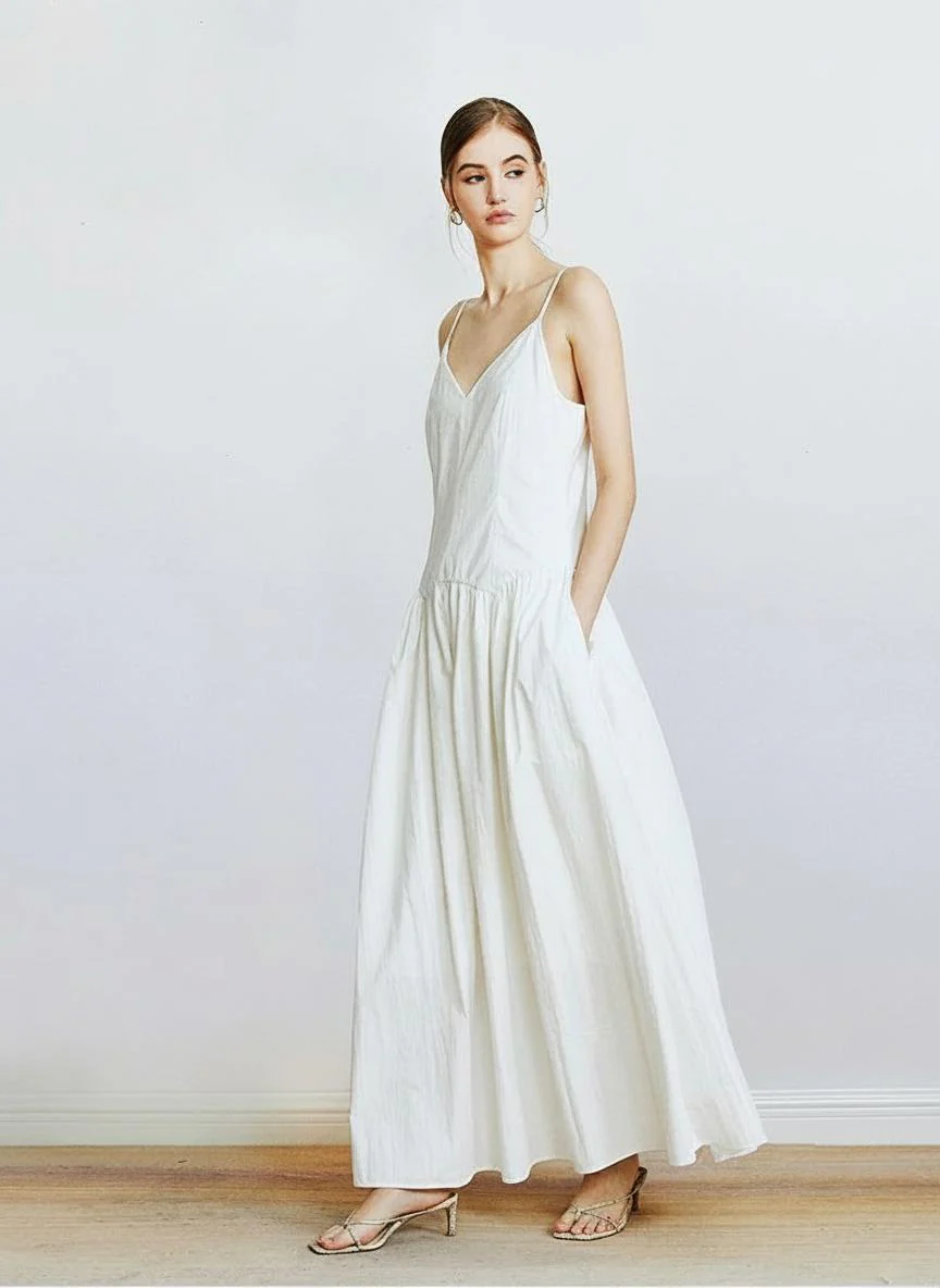 Micro-Crinkle Cotton V-Neck Maxi Dress - Image 3