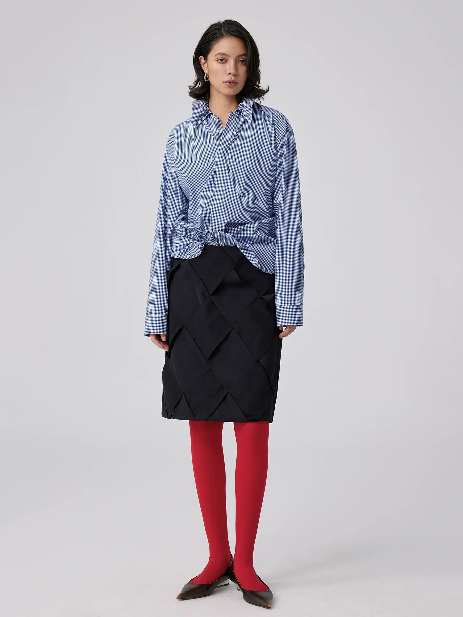 Micro Gingham Tie-Collar Shirt - Image 2