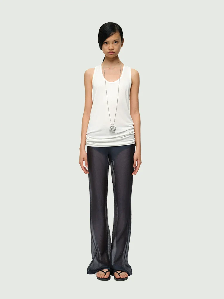 Micro-Sheer Mesh Flared Trousers - Image 2