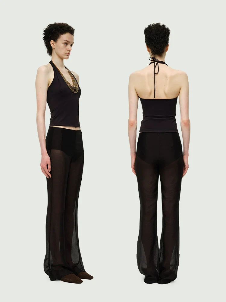 Micro-Sheer Mesh Flared Trousers - Image 3