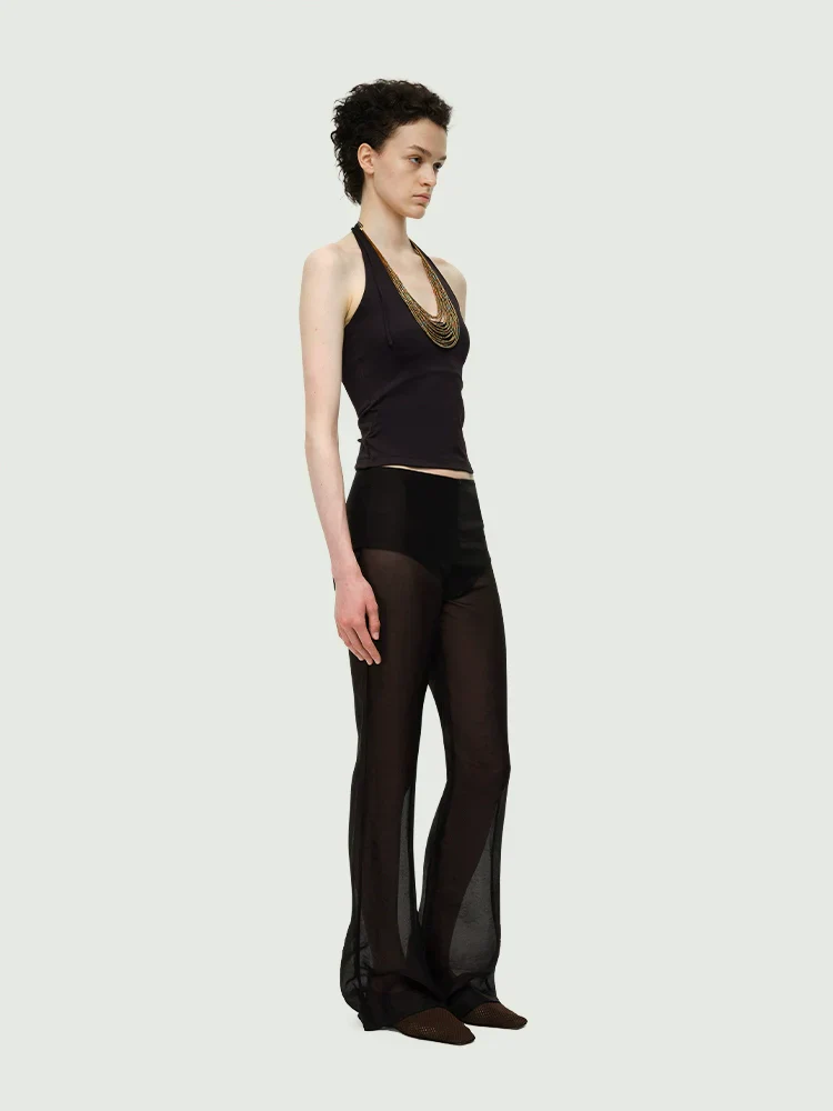 Micro-Sheer Mesh Flared Trousers - Image 4