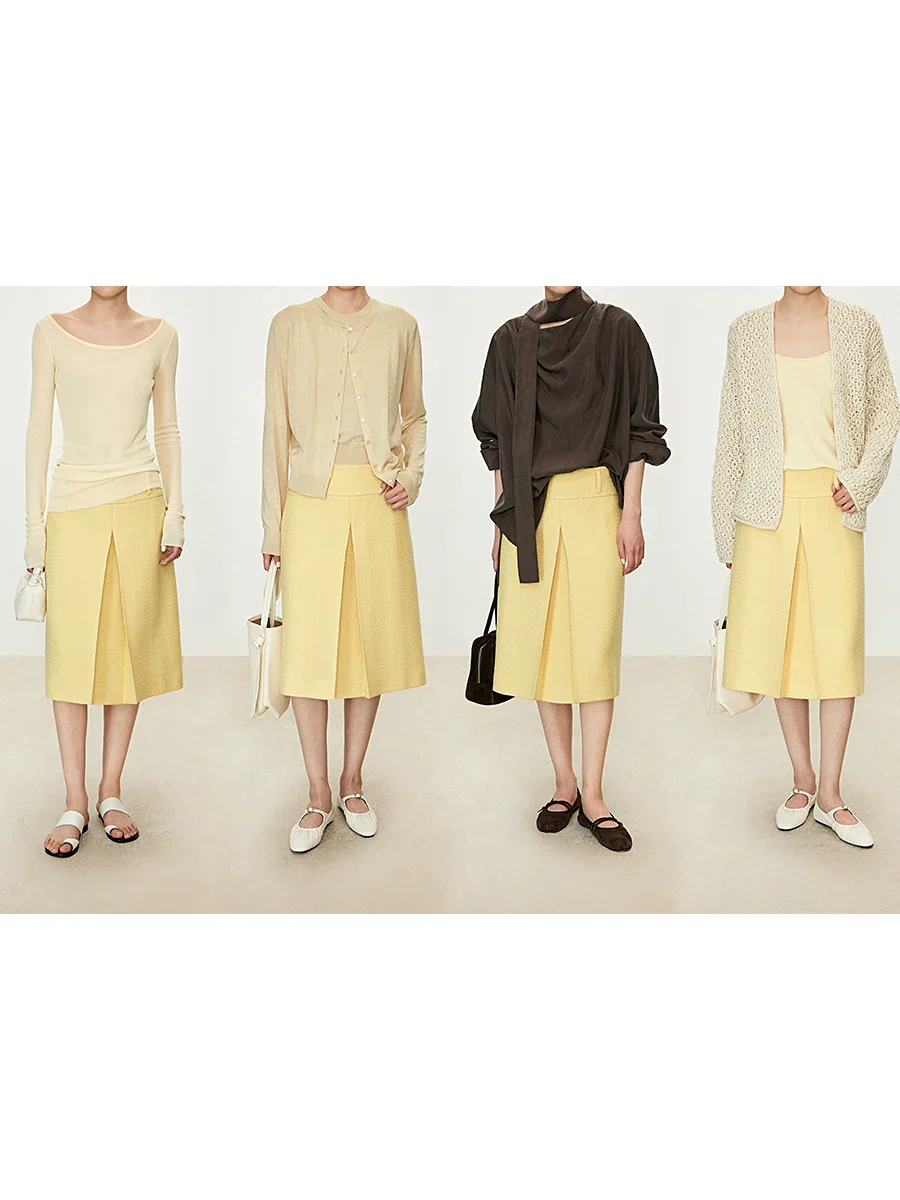 Micro-Shimmer Tweed Pleated Midi Skirt - Image 2