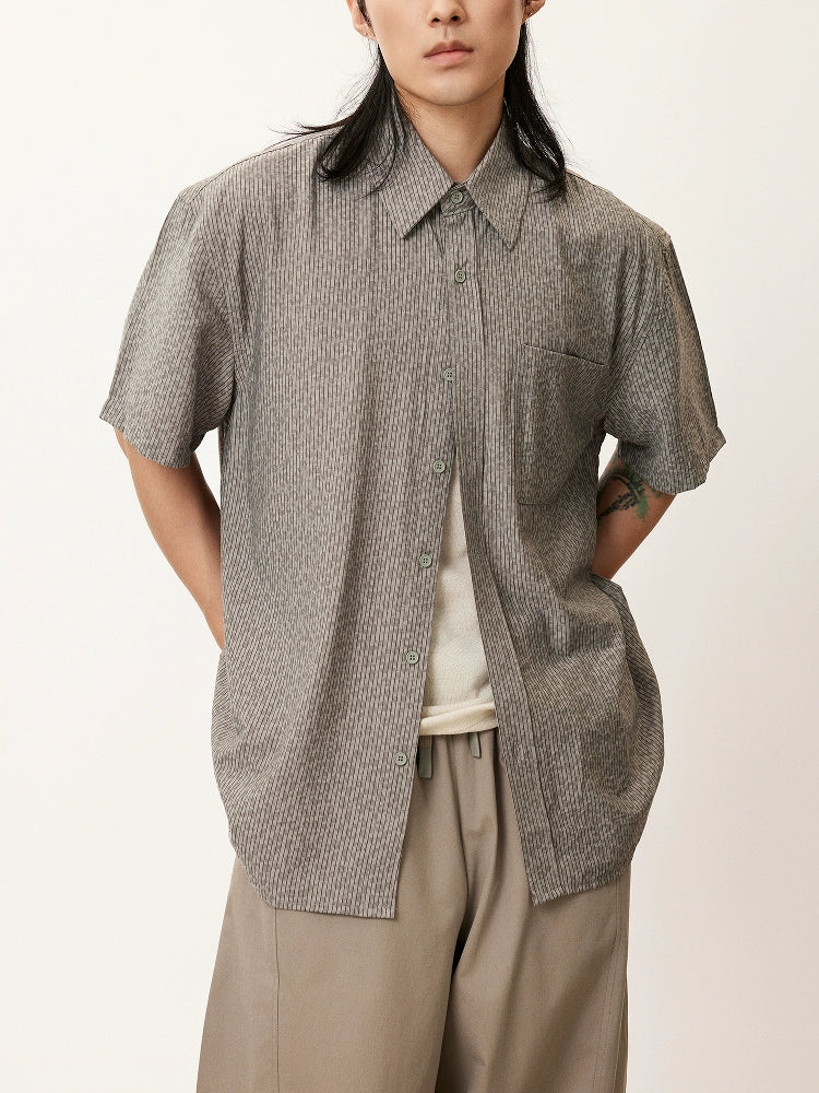 Micro-Stripe Relaxed Short-Sleeve Shirt - Image 2